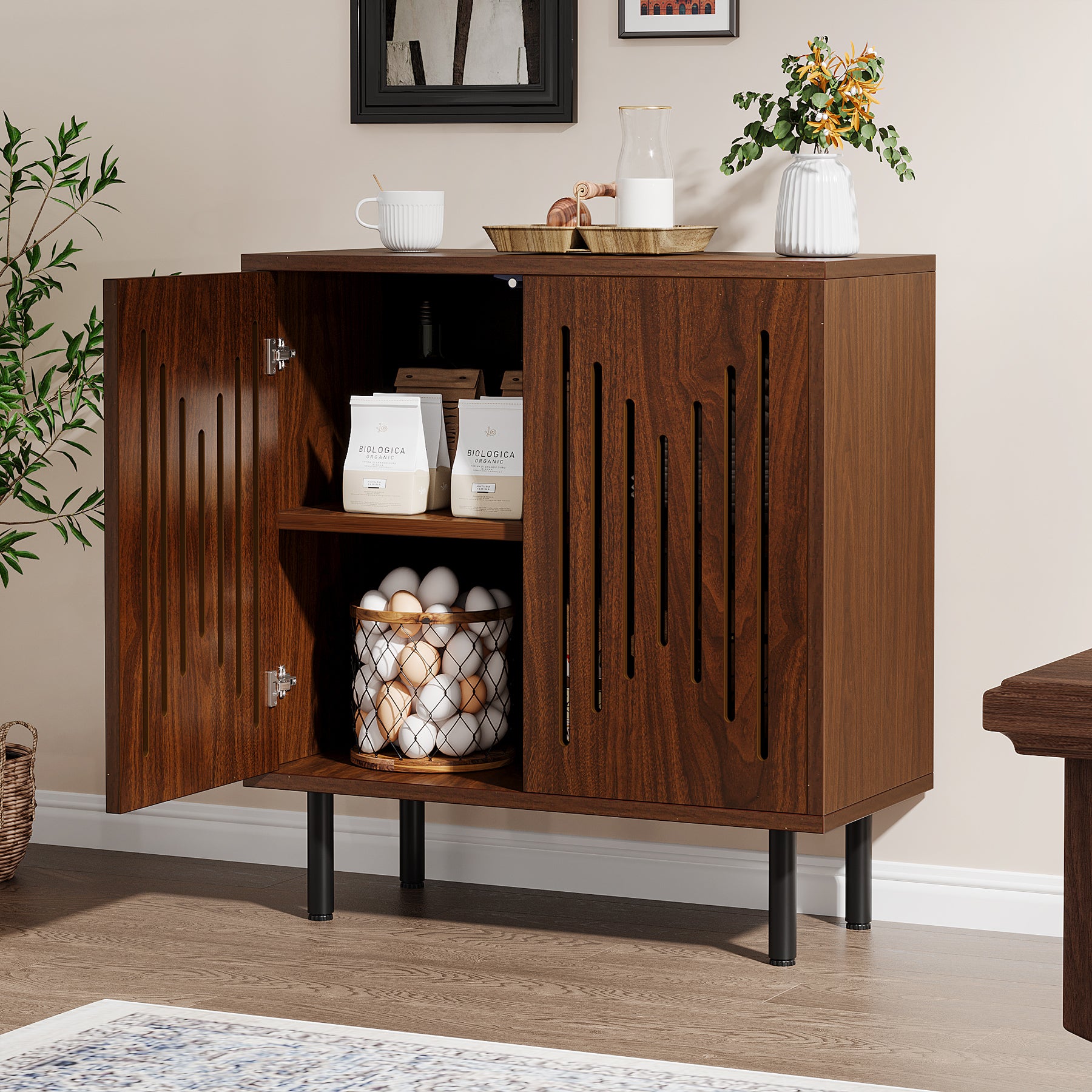 Sideboard Buffet, Set of 2 Storage Cabinet with Adjustable Shelves