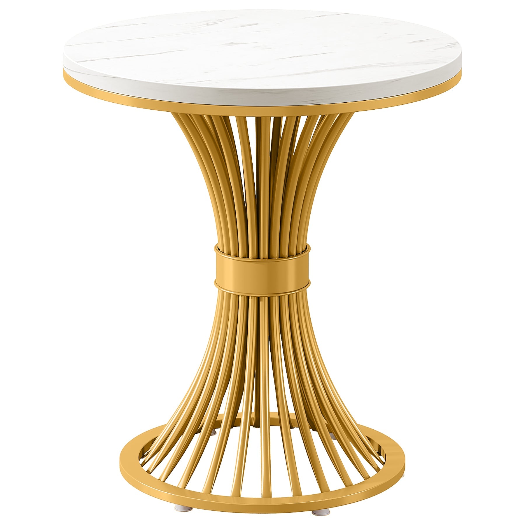19.69" Round End Table, Faux Marble Side Table with Gold Metal Base