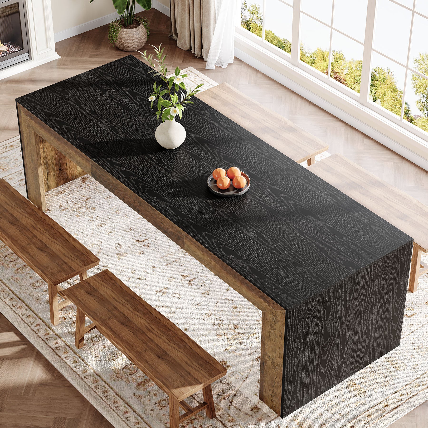78.7" Dining Table for 6-8, Rectangular Kitchen Table with Wooden Legs