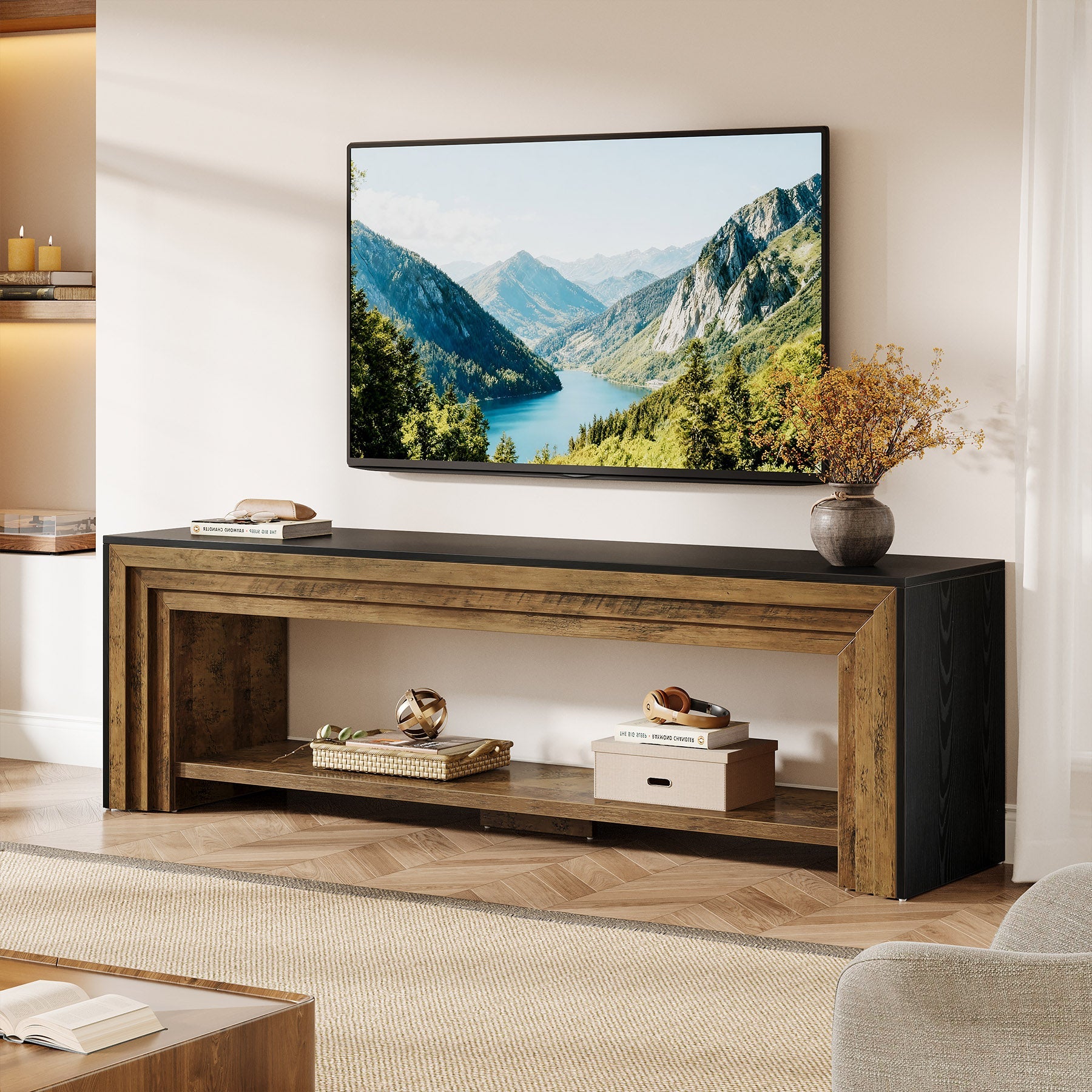 70" TV Stand, Long Entertainment Center with Shelves for Up to 80" TV