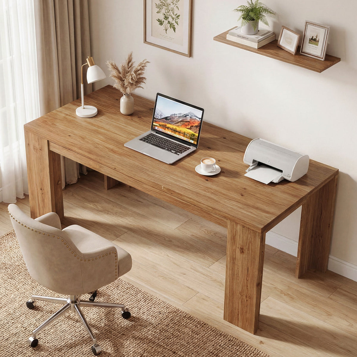 63" Solid Wood Executive Desk, Farmhouse Computer Desk with Large Tabletop for Home Office