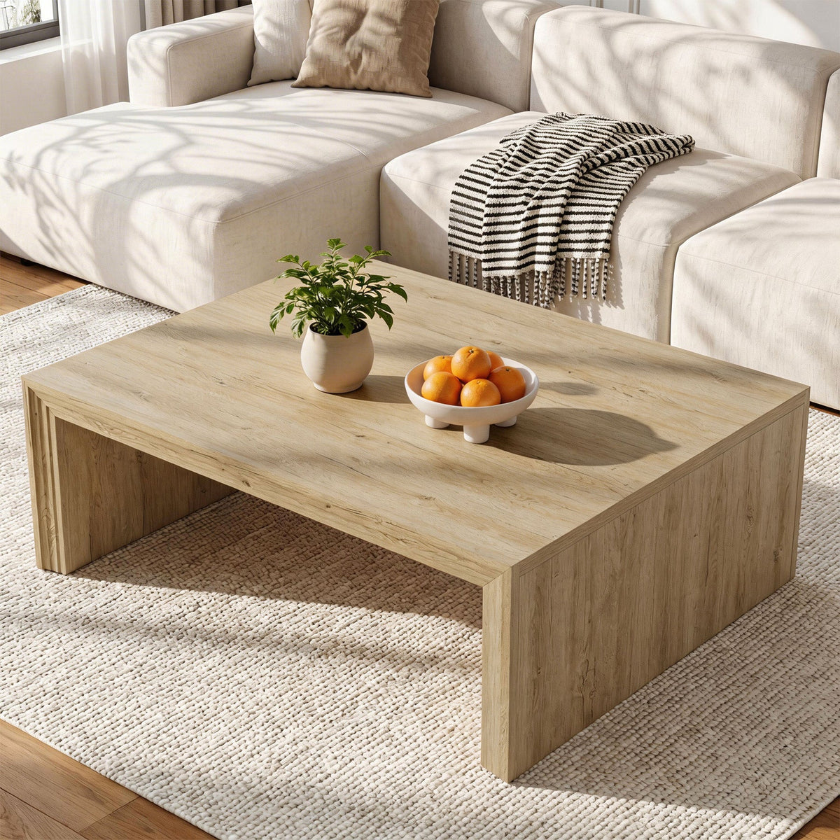 47" Rectangular Coffee Table with Spacious Top, Farmhouse Center Table for Living Room