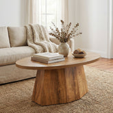 Oval Coffee Table, 47" Center Accent Table with Polygonal Pedestal for Living Room 3