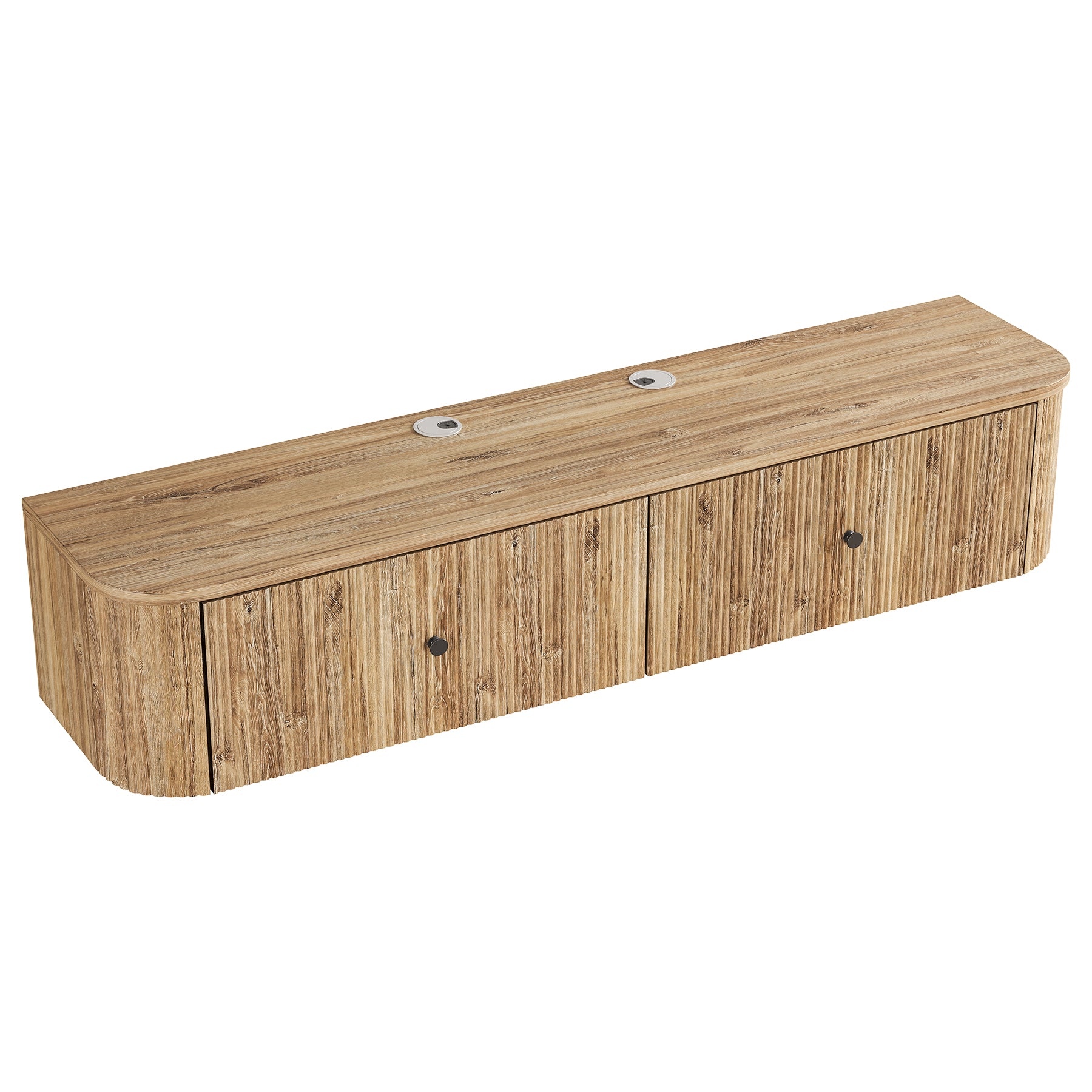 55" Floating TV Stand, Wall Mounted TV Console with 2 Fluted Drawers