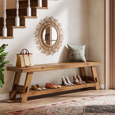 63" Solid Wood Shoe Bench, 2-Tier Entryway Bench with Storage Shelf 3