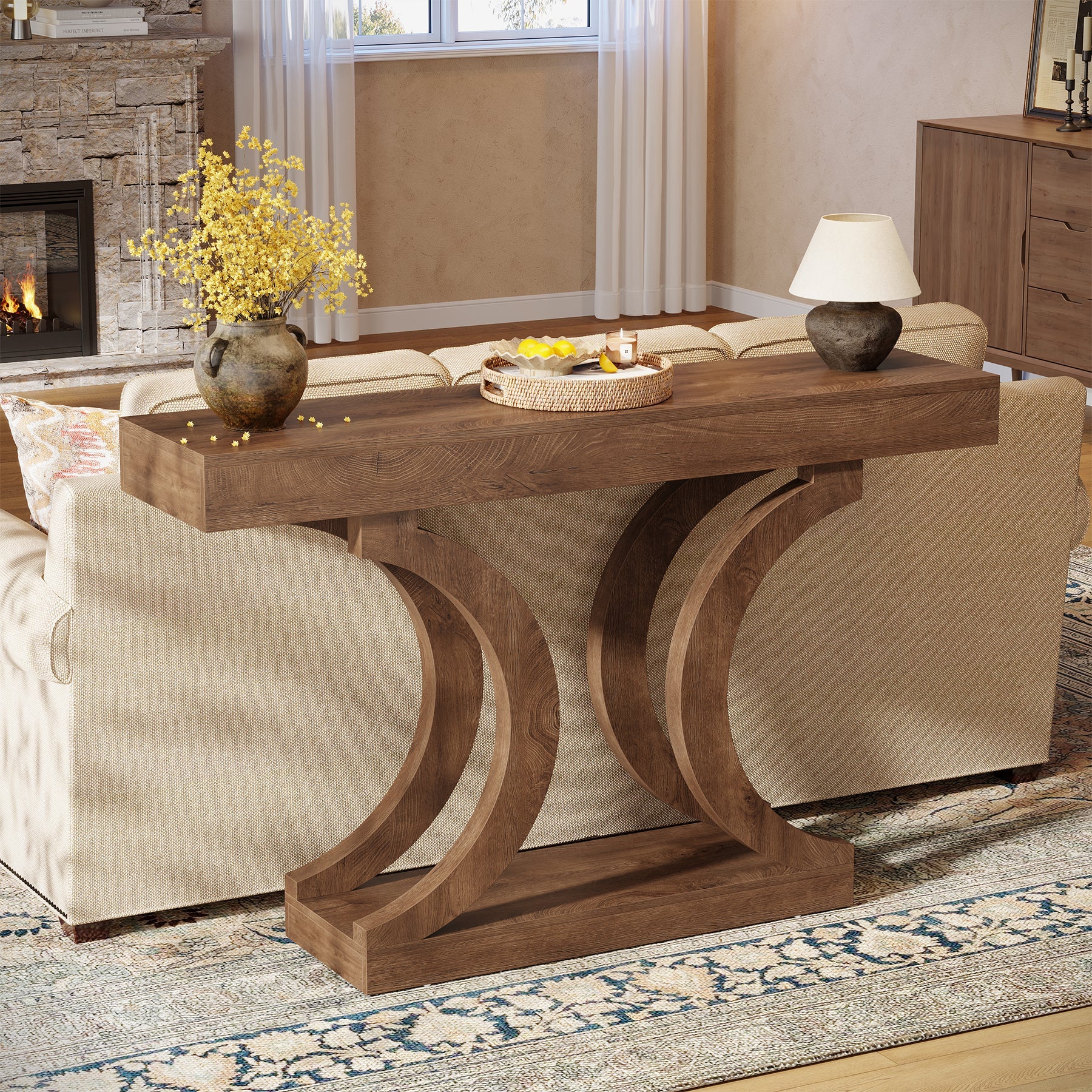43.3" Console Table, Unique Sofa Table Behind The Couch with Curved Legs