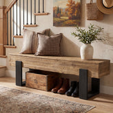 63" Solid Wood Entryway Bench, Farmhouse Indoor Shoe Bench End of Bed Bench 3