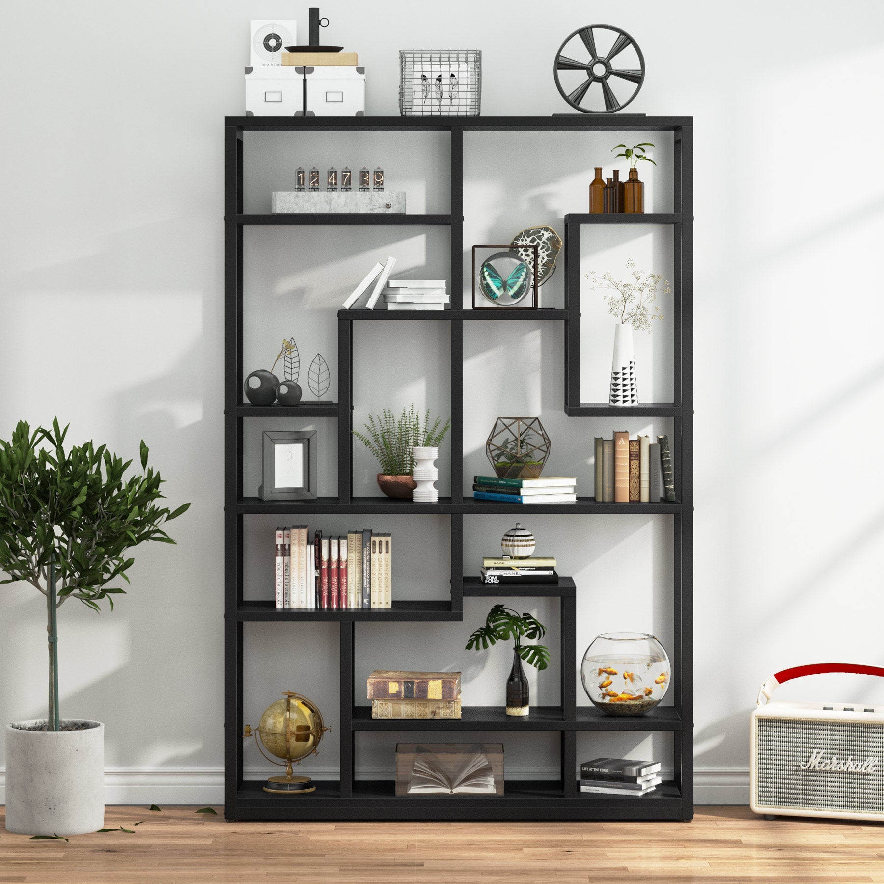 Tribesigns Bookshelf, Standing Shelf Bookcase Storage Rack, Black Tribesigns