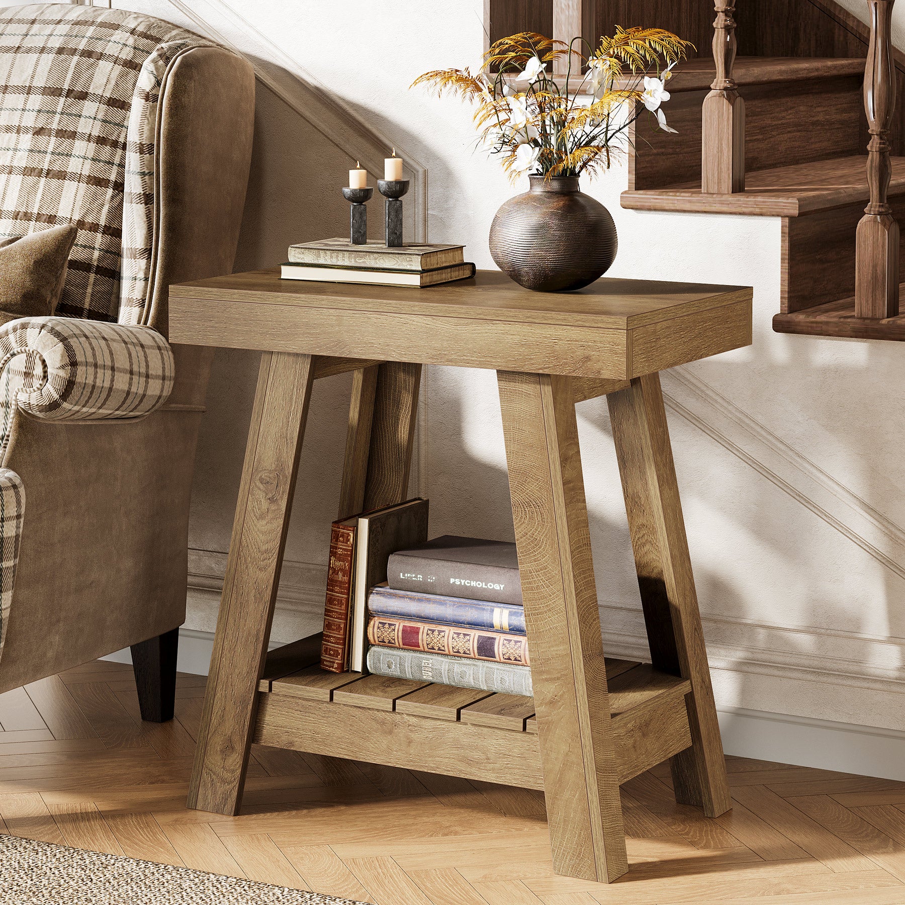 2-Tier  End Table, Small Sofa Side Table Slim Nightstand with Storage for Living Room