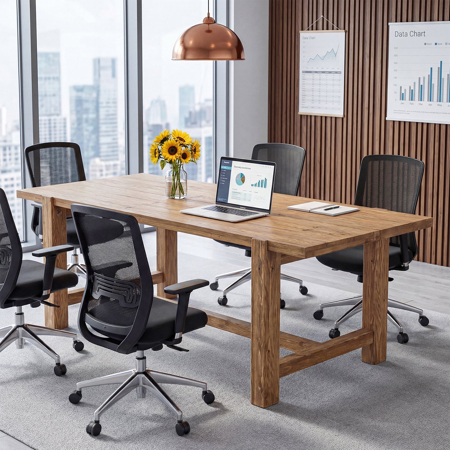 63" Solid Wood Computer Desk, Farmhouse Executive Desk for Home Office