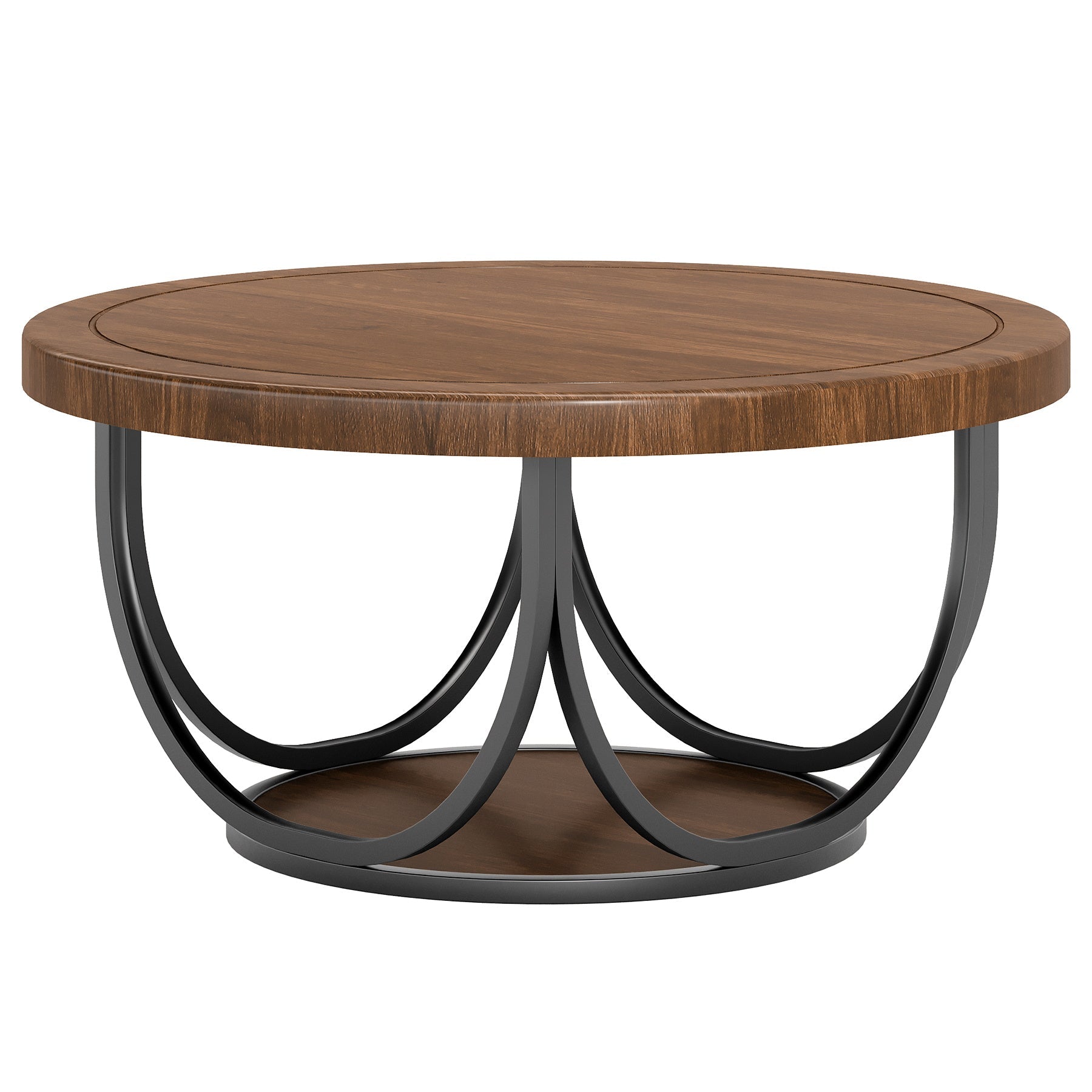 Round Coffee Table, 31.5" Circle Accent Cocktail Table with Storage Shelf