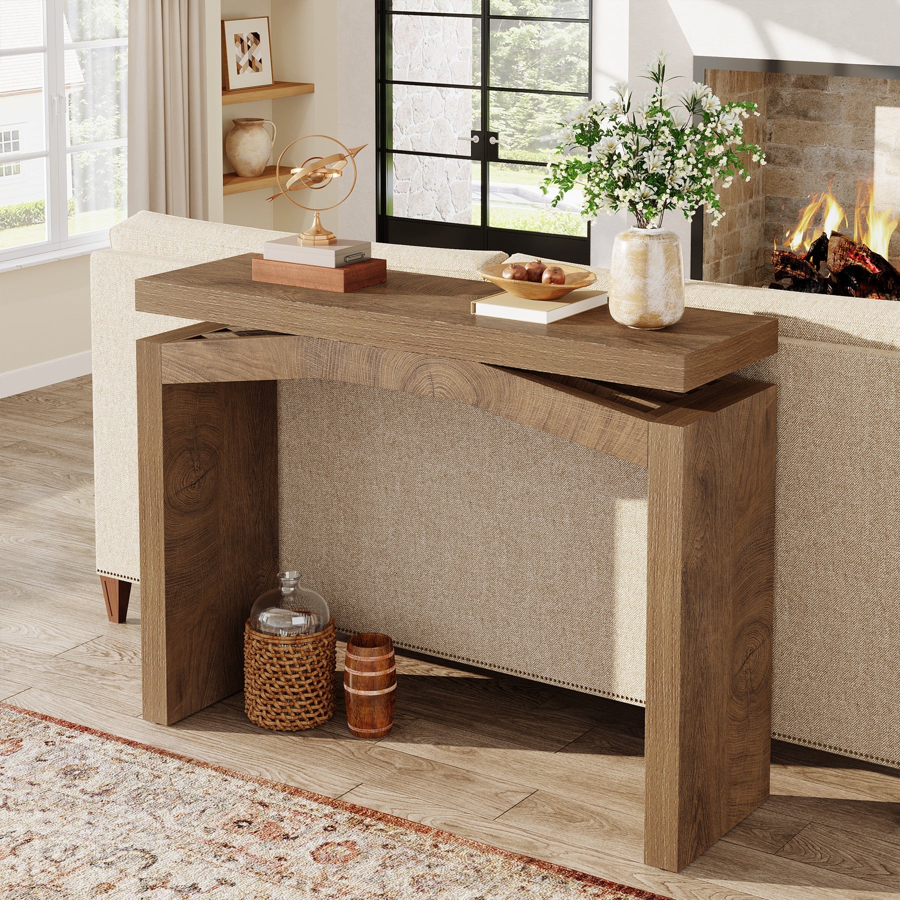 39.4" Farmhouse Console Table, Narrow Entryway Sofa Table with Hollow Design for Hallway