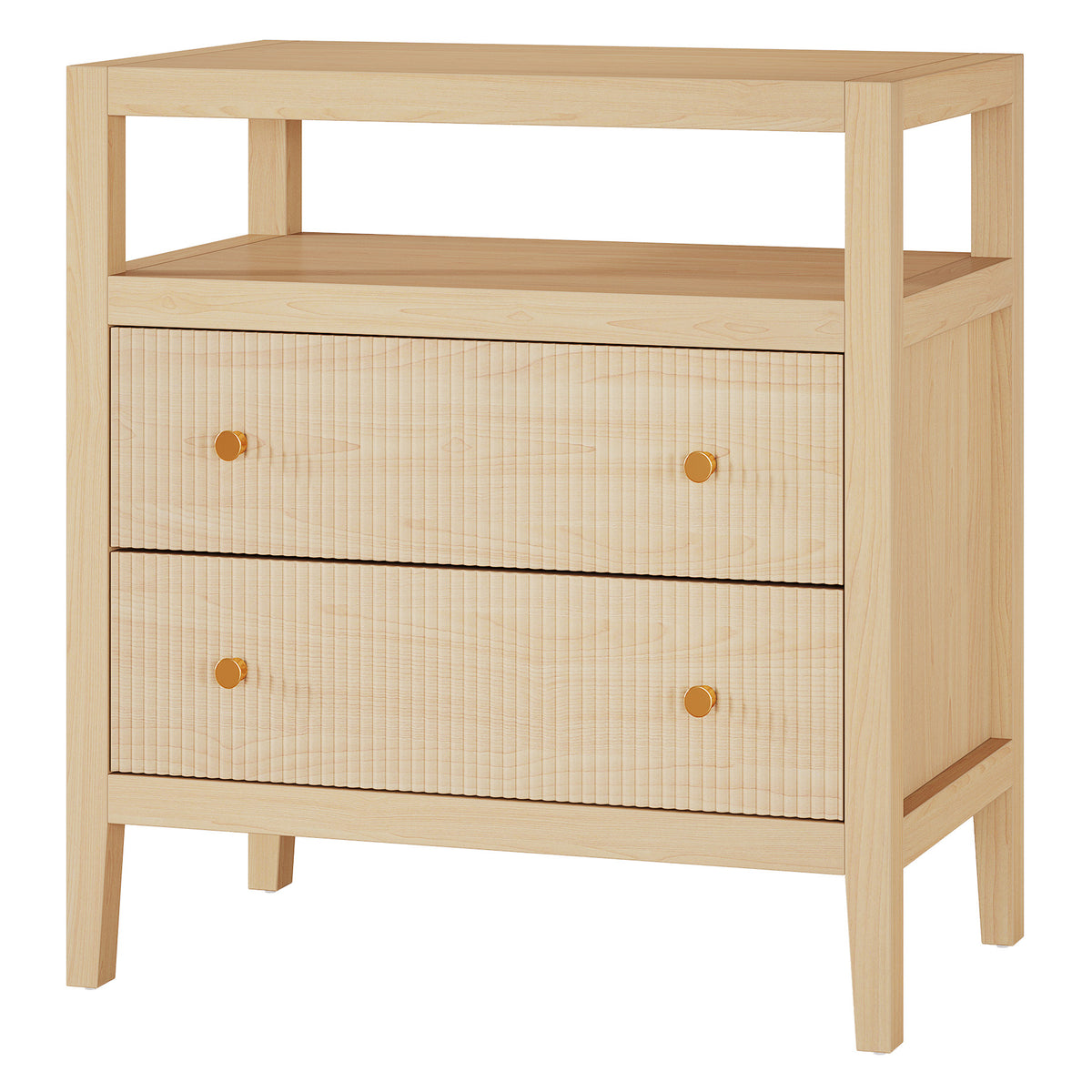 29.5" Farmhouse Nightstand, 2-Drawer Wide Bedside Table with Open Storage Shelf