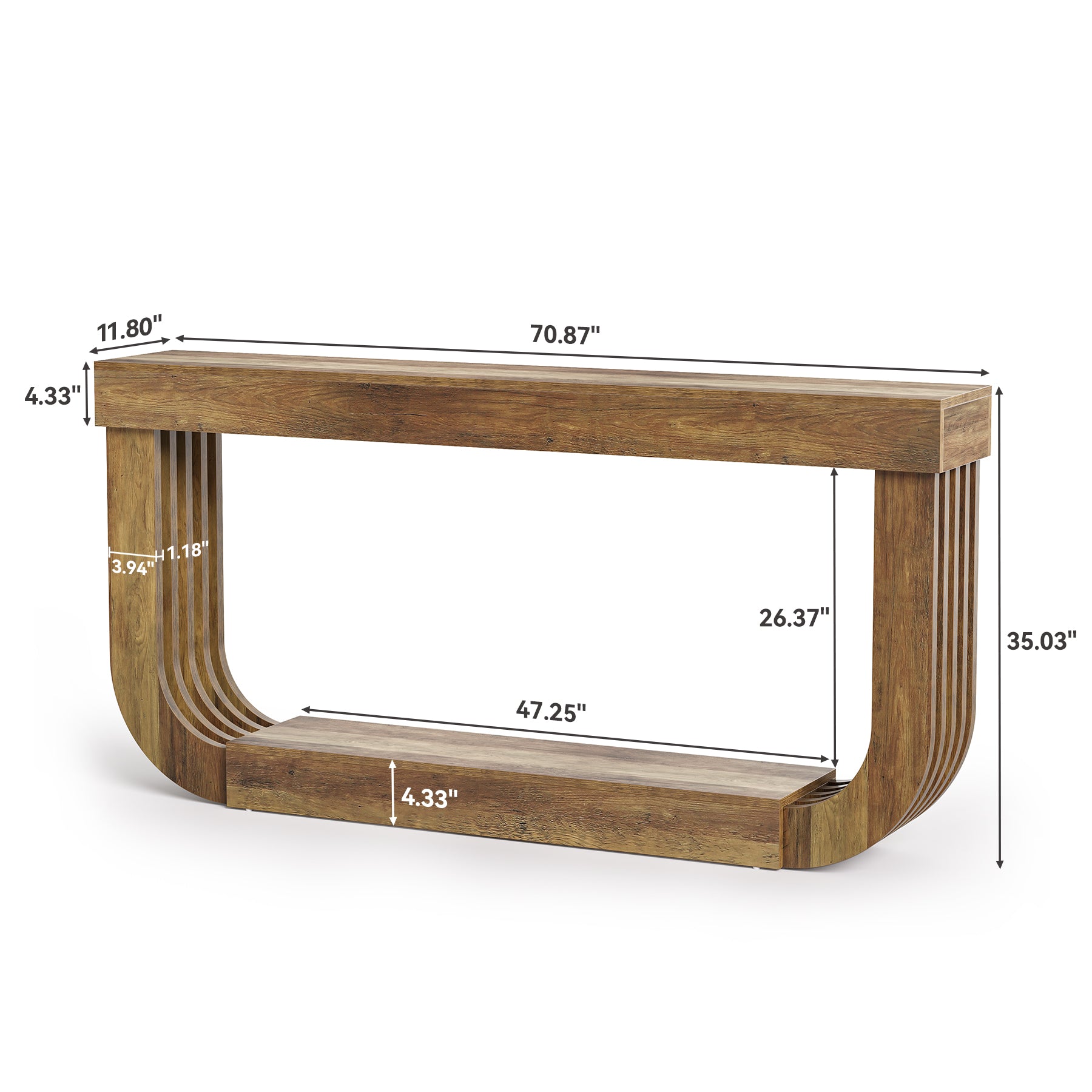 70.9" Console Table, 2-Tier Sofa Table with U-Shaped Pedestal