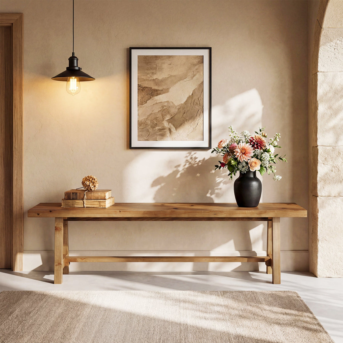63" Solid Wood Entryway Bench,, Narrow Shoe Bench for Hallway, Mudroom