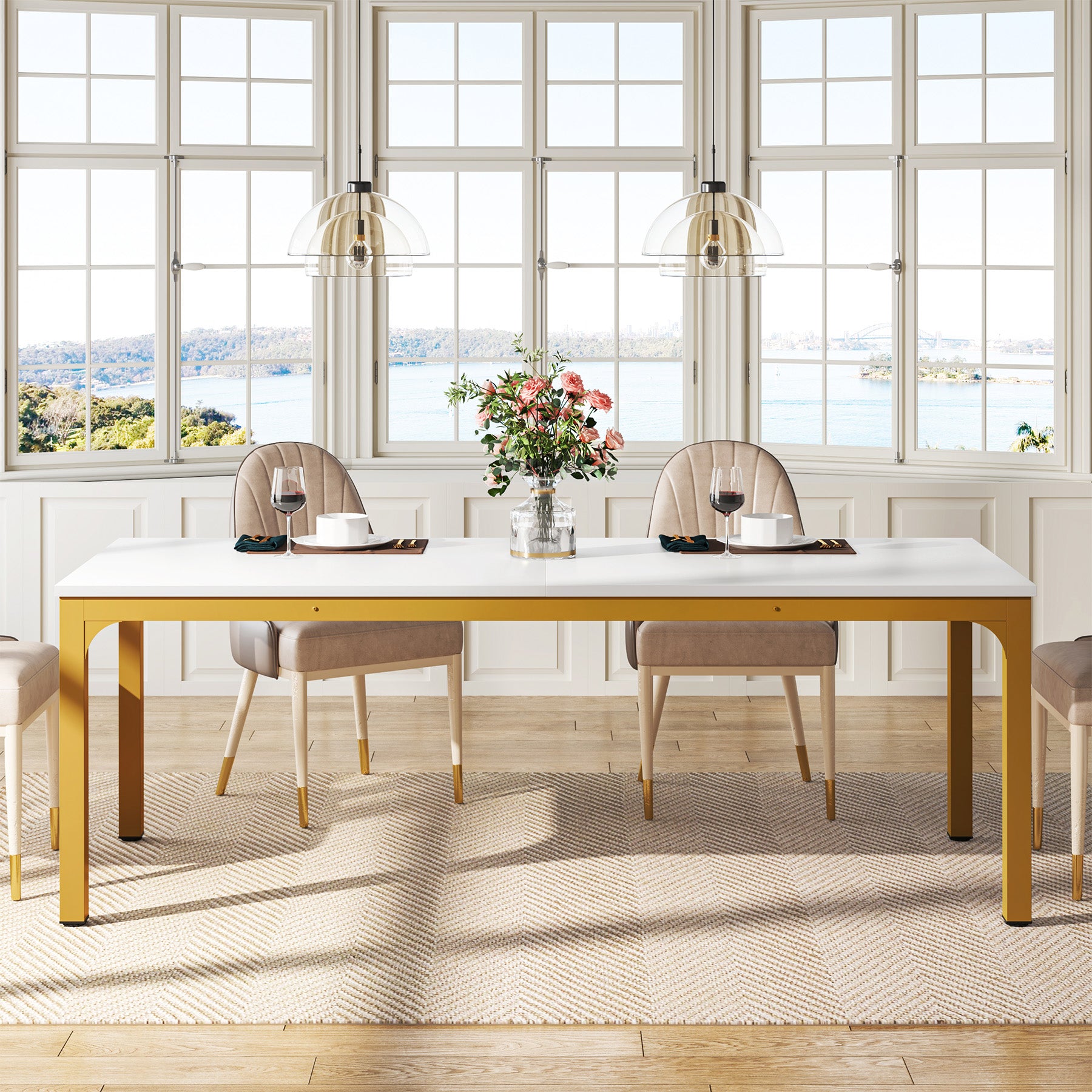 Rectangular Dining Table, 78 inch Long Kitchen Table for 6-8 People Tribesigns
