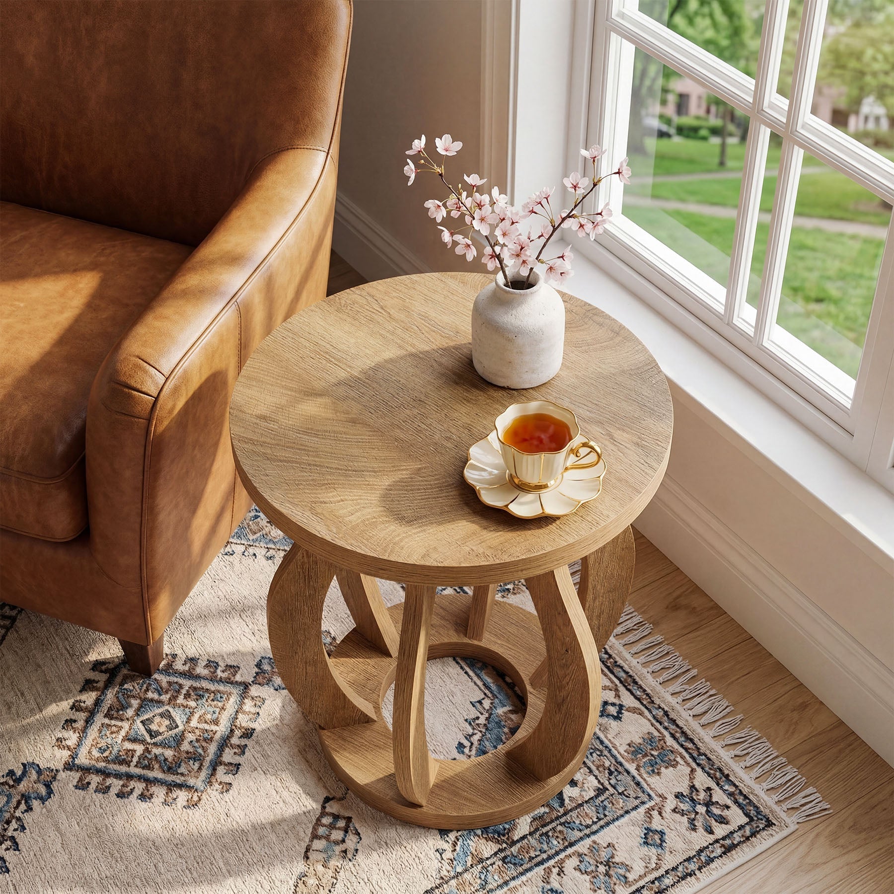 19.69" Round End Table, Curved Side Table Nightstand for Small Spaces