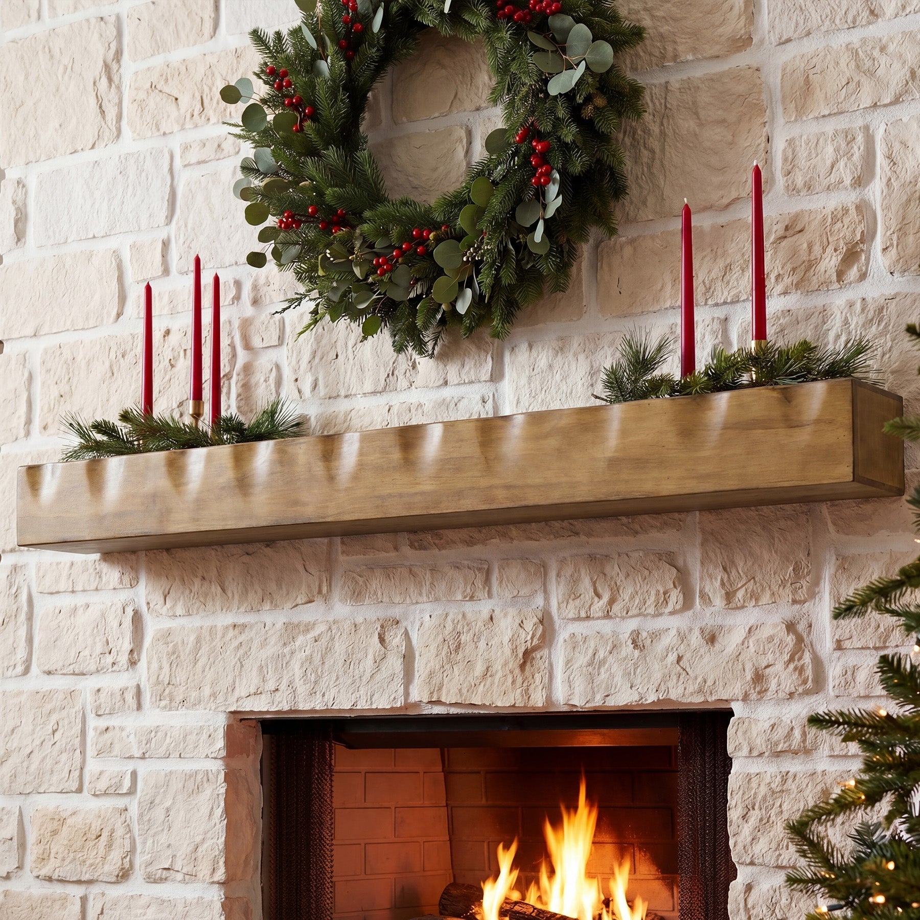 63" Fireplace Mantel Shelf, Solid Wood Wall Floating Mantel Shelf for Over Fireplace