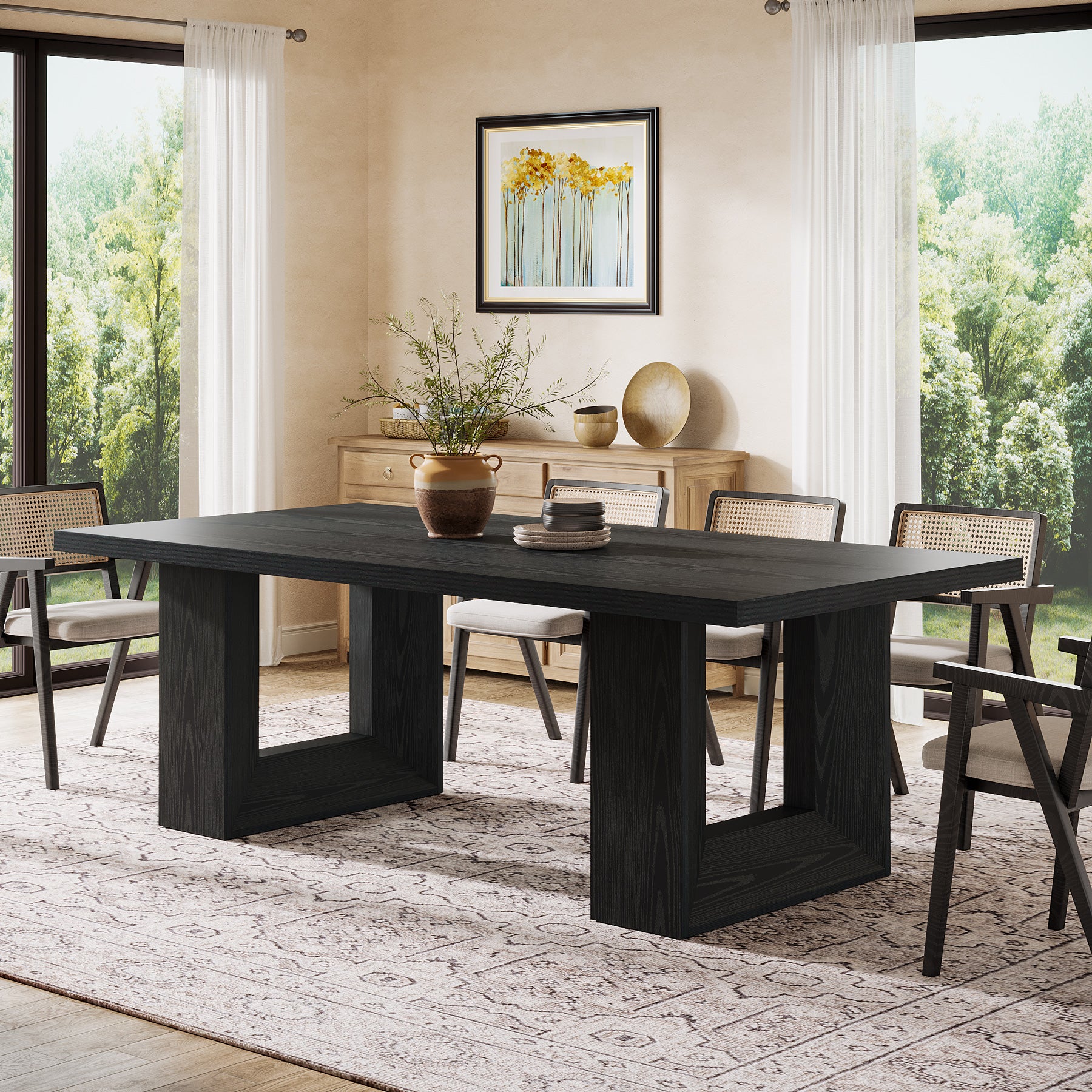 Farmhouse Dining Table, 63" Rectangular Kitchen Table for Dining Room