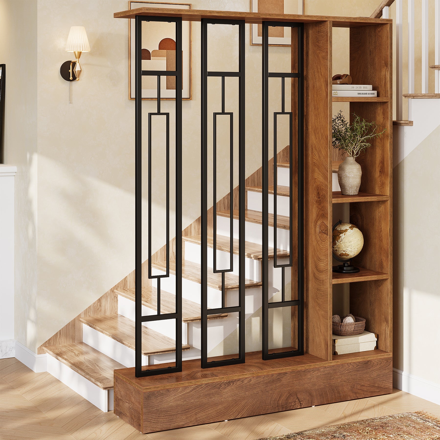 70.9" Wall Room Divider, Freestanding Wall Partition with Display Shelves