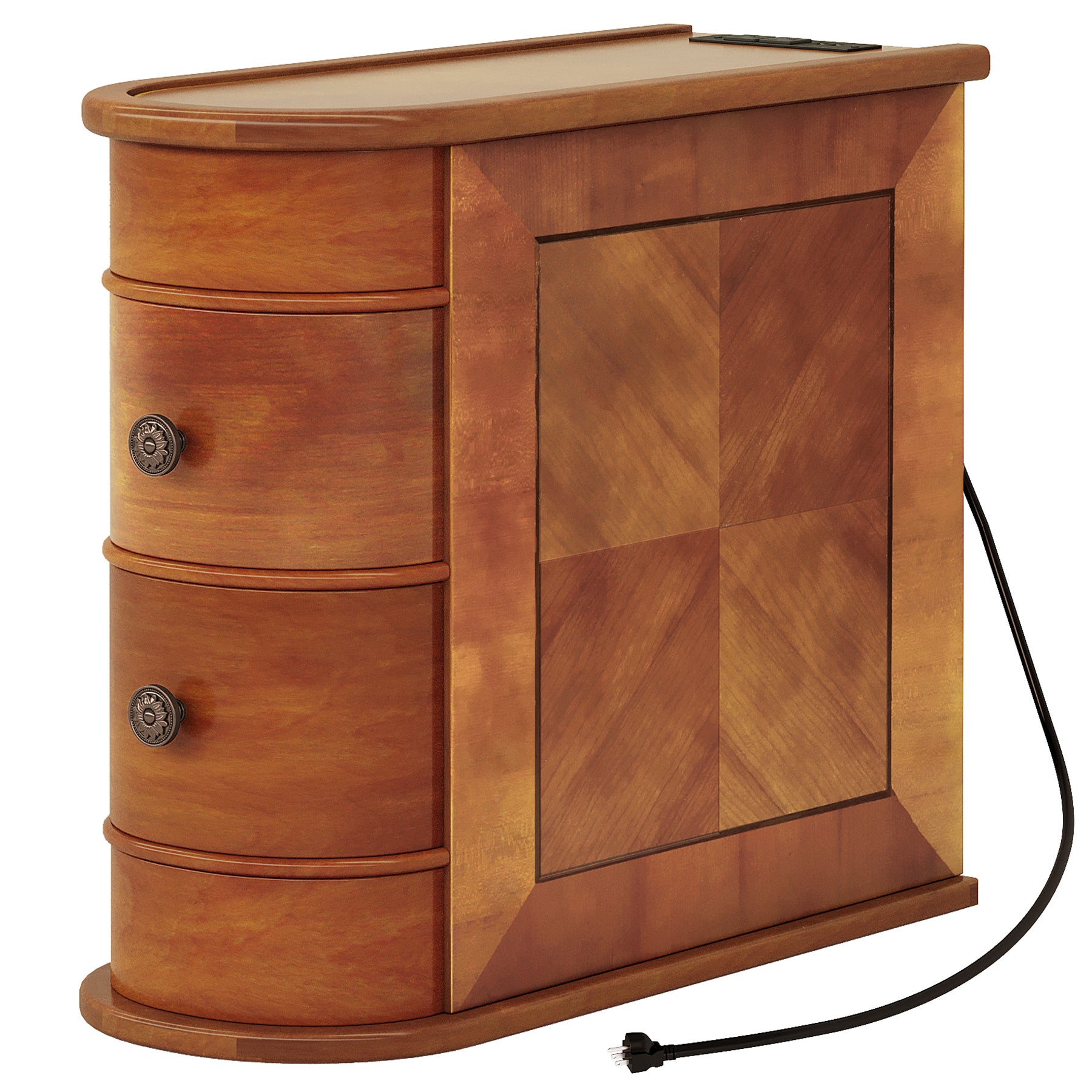 Wood End Table, Narrow Side Table Nightstand with 2 Drawers