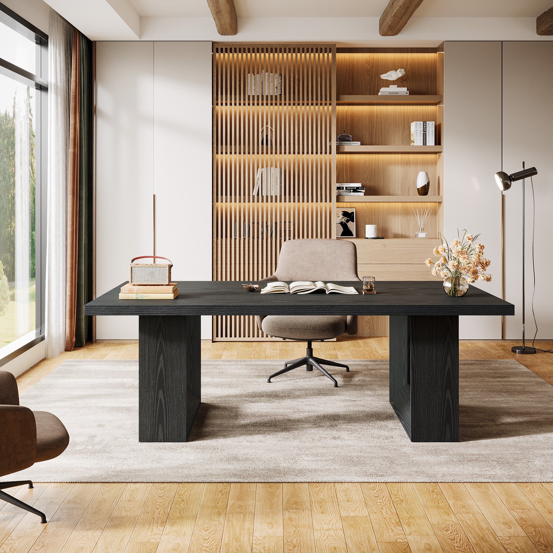 62.99" Home Office Desk, Farmhouse Executive Desk Computer Table for Office