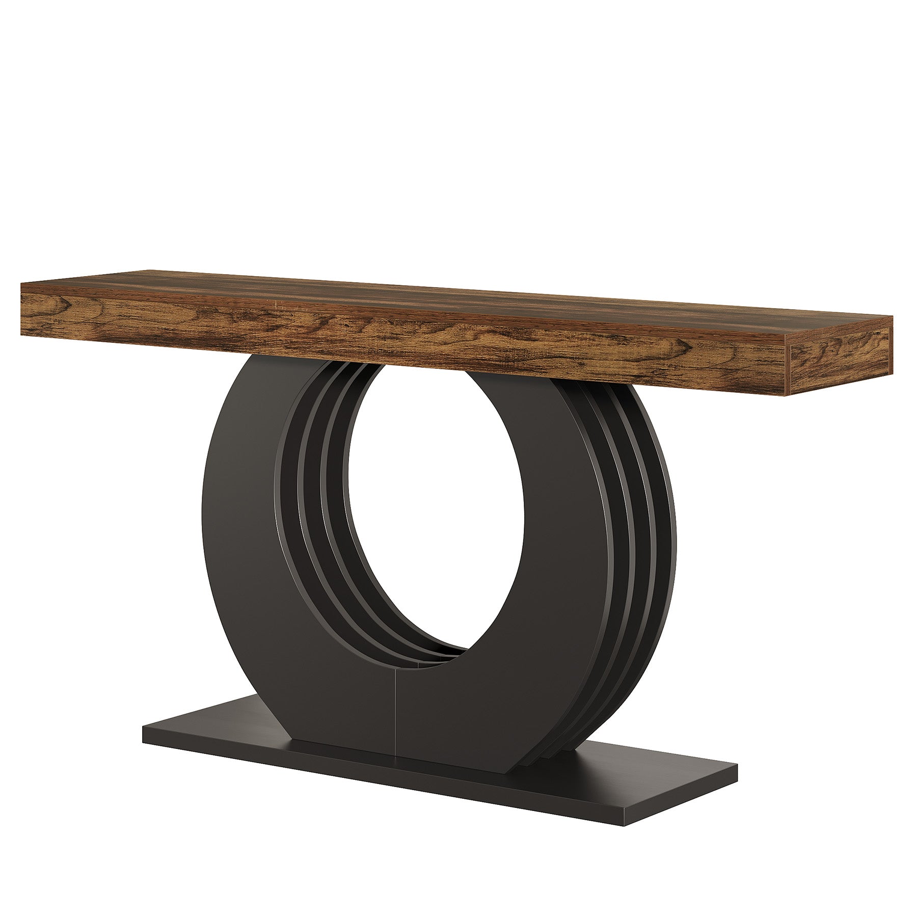 63" Console Table, Narrow Sofa Table with Circle Metal Base