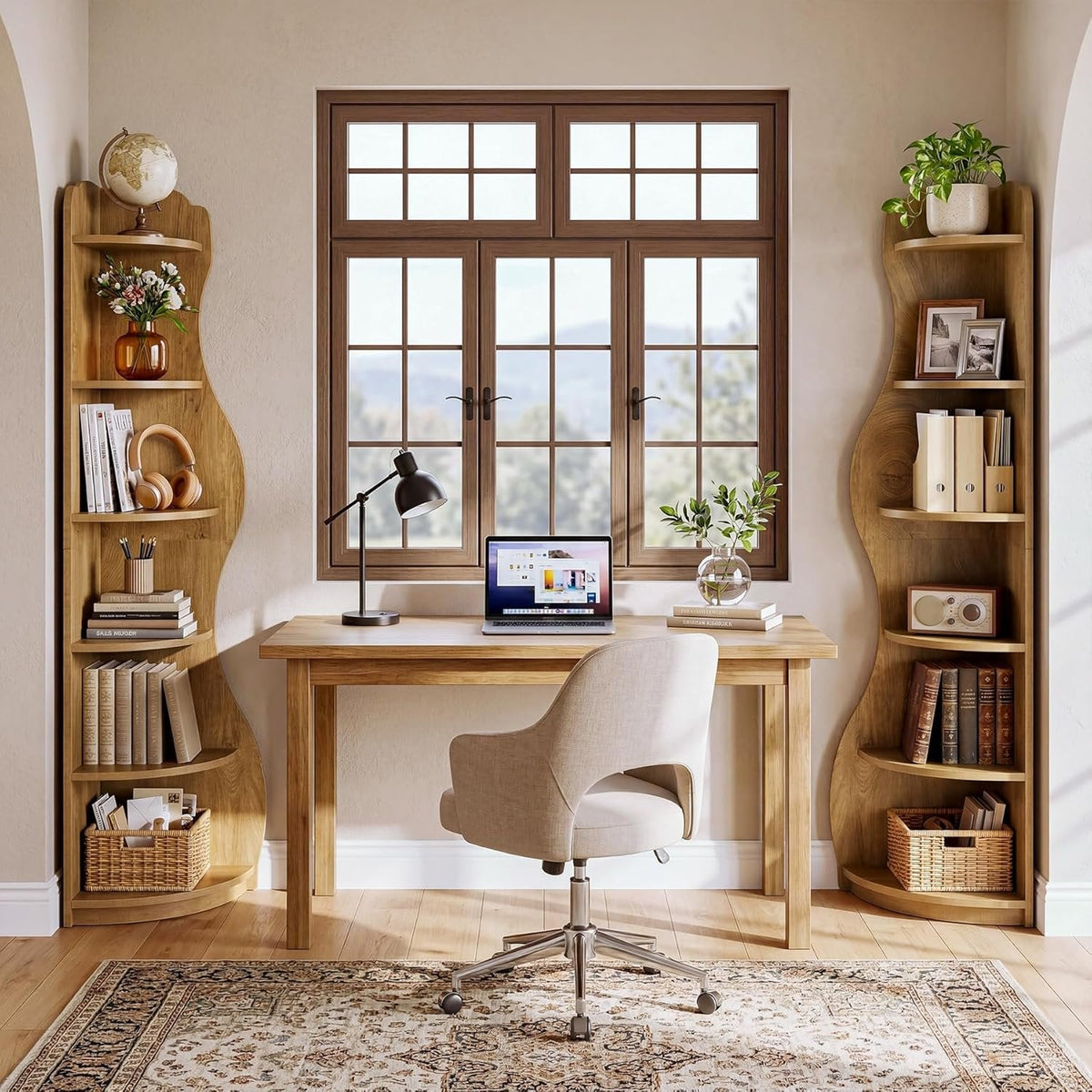 6-Tier Corner Shelf Stand, Tall Bookshelf with Curvy Shape for Living Room