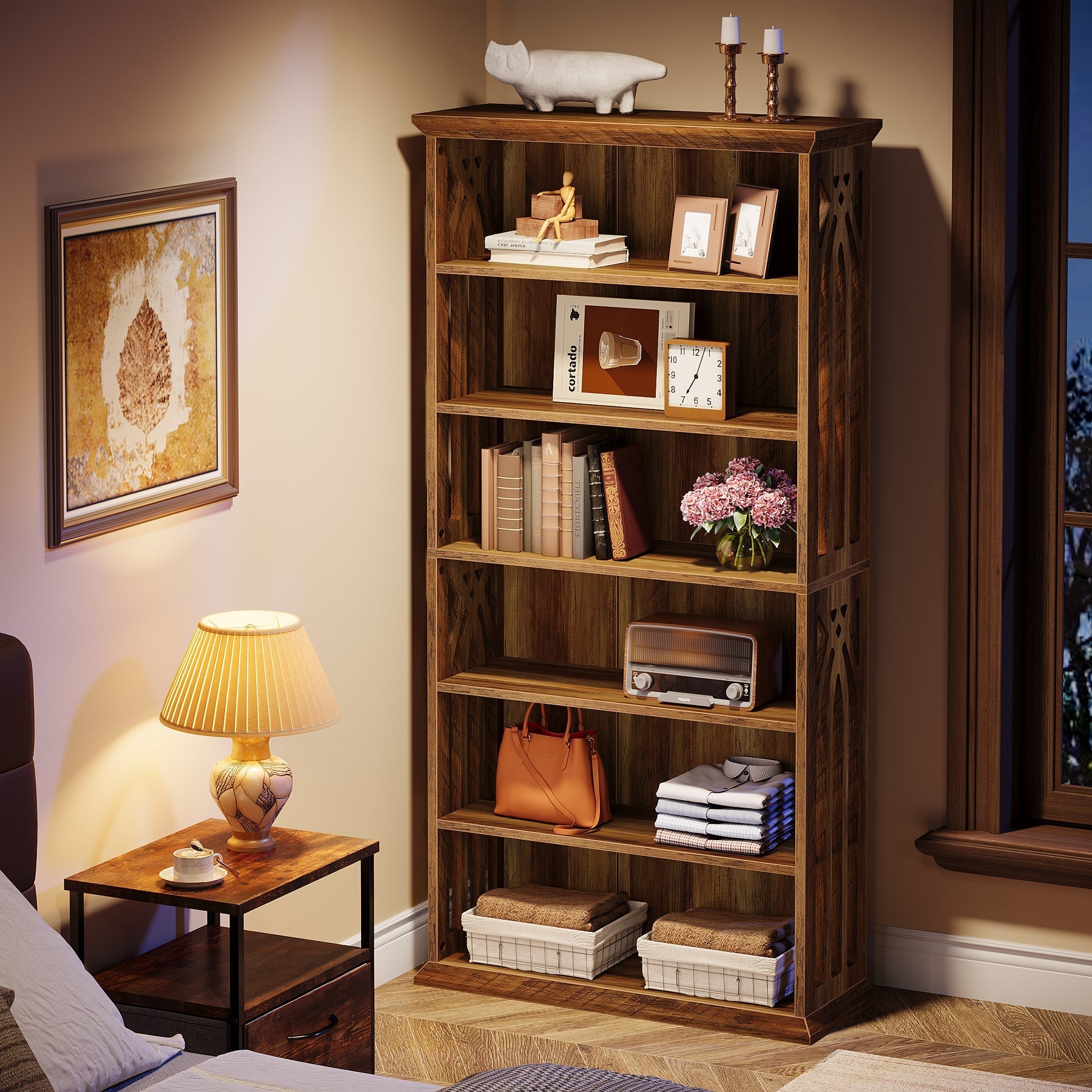 6 - Tier Bookshelf, 75" Bookcase Display Shelves Storage Etagere Tribesigns