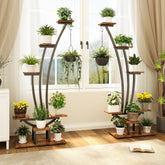 6-Tier Plant Stand Pack of 2, Metal Curved Display Shelf with 2 Hanging Hooks Tribesigns 3