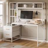 60" Tall Computer Desk Writing Table with 2 Drawers and Storage Shelves Tribesigns 3