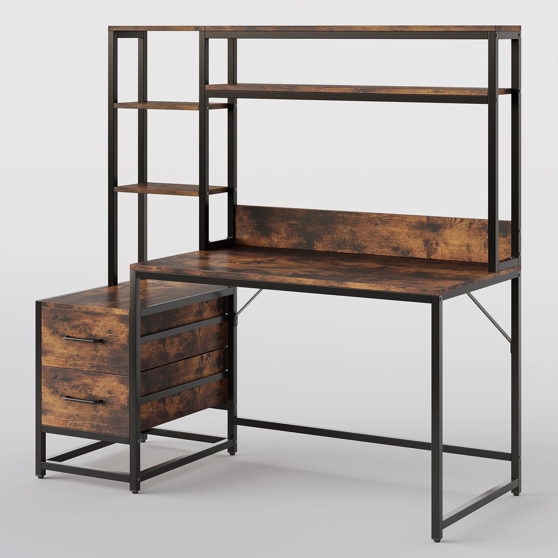 60" Tall Computer Desk Writing Table with 2 Drawers and Storage Shelves