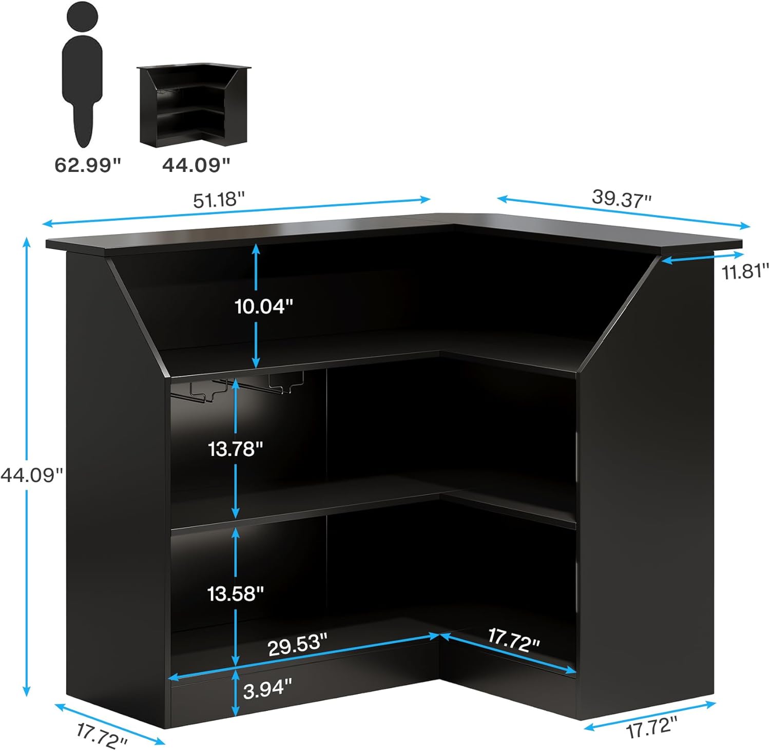 L-Shaped Bar Table, 4-Tier Bar Cabinet Reception Desk