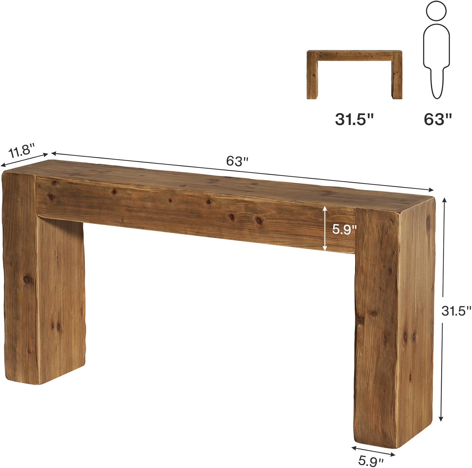Solid Wood Console Table, 63" Farmhouse Sofa Table Entryway Table