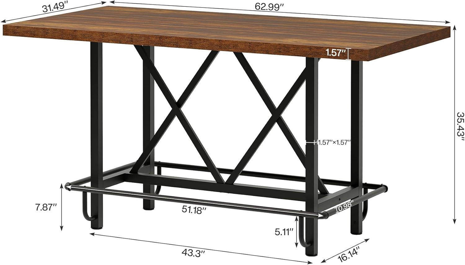 63" Dining Table, Rectangular Kitchen Table for 6 People