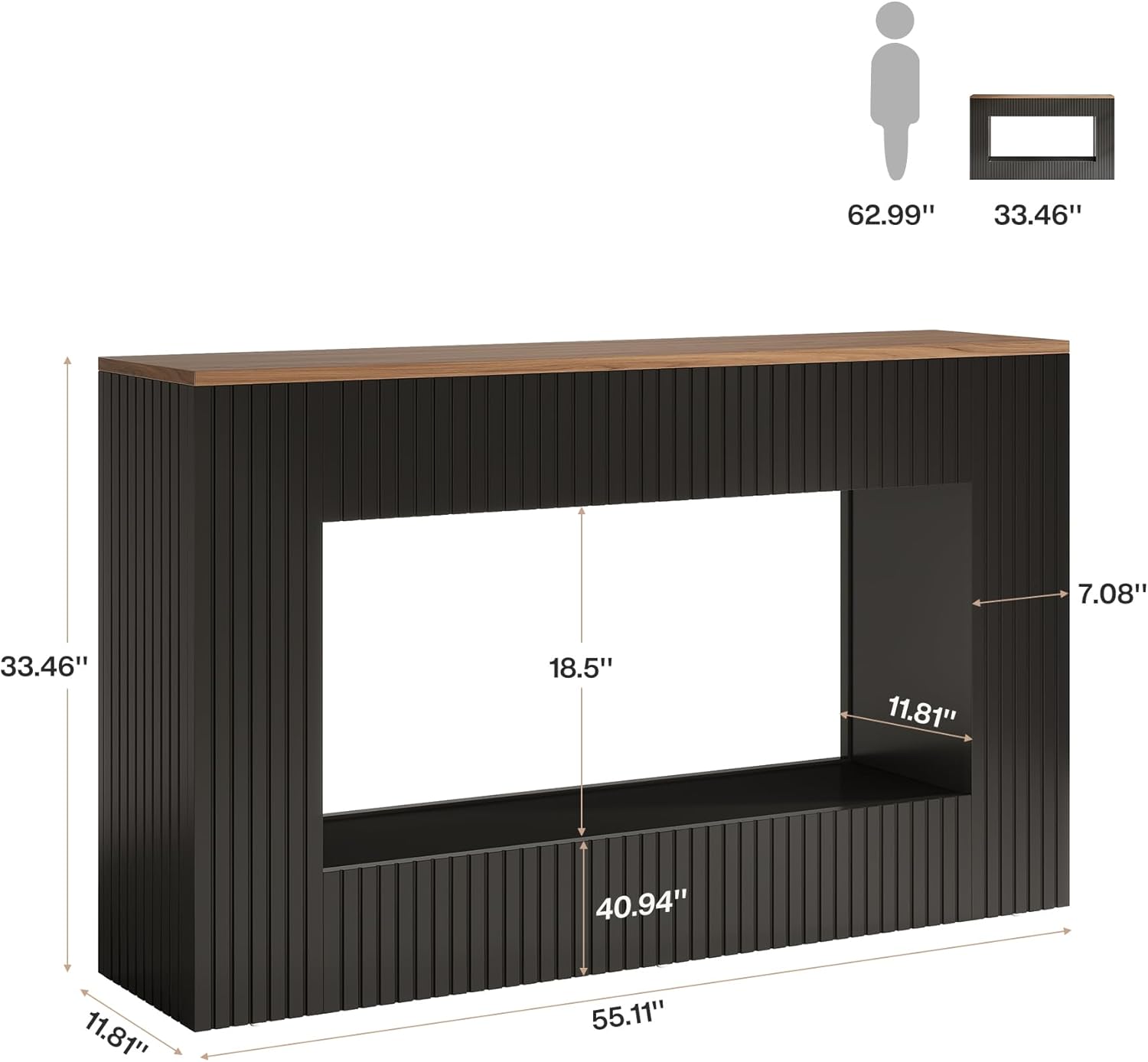55" Console Table, Wood Entryway Table Sofa Table with Storage