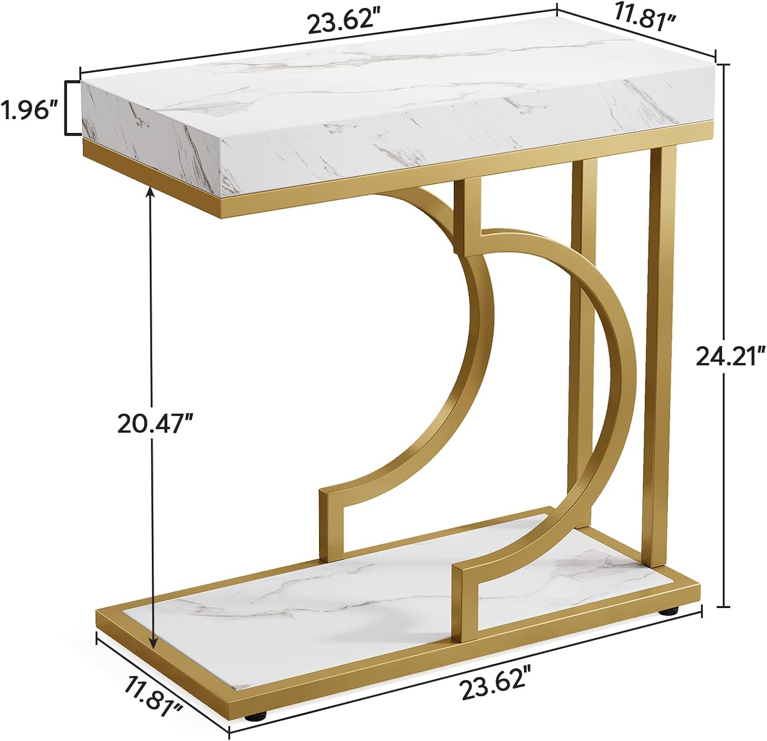 Narrow C Table, Modern End Table Bedside Table with Metal Frame