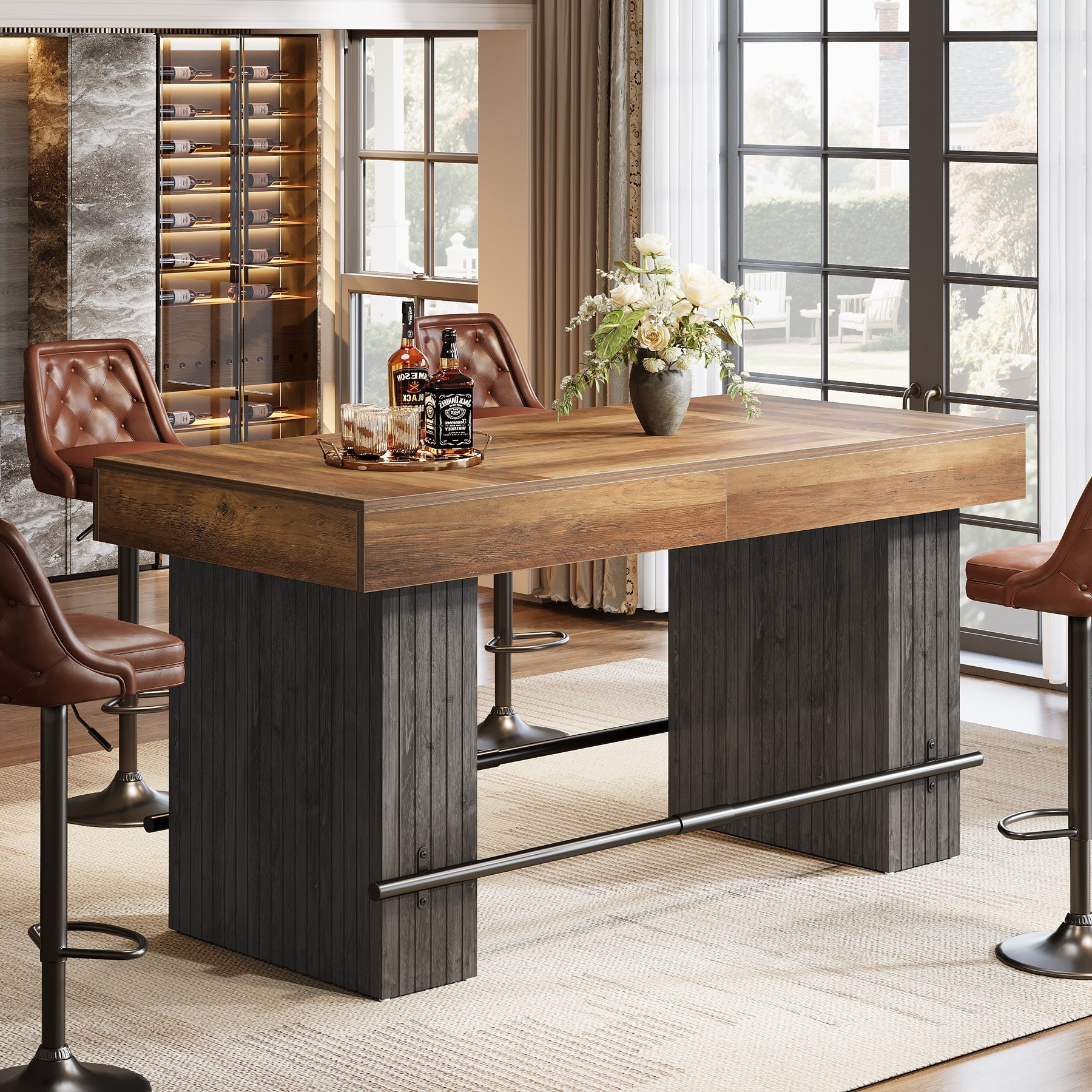 63" Bar Table, Industrial Counter Height Pub Dining Table Tribesigns