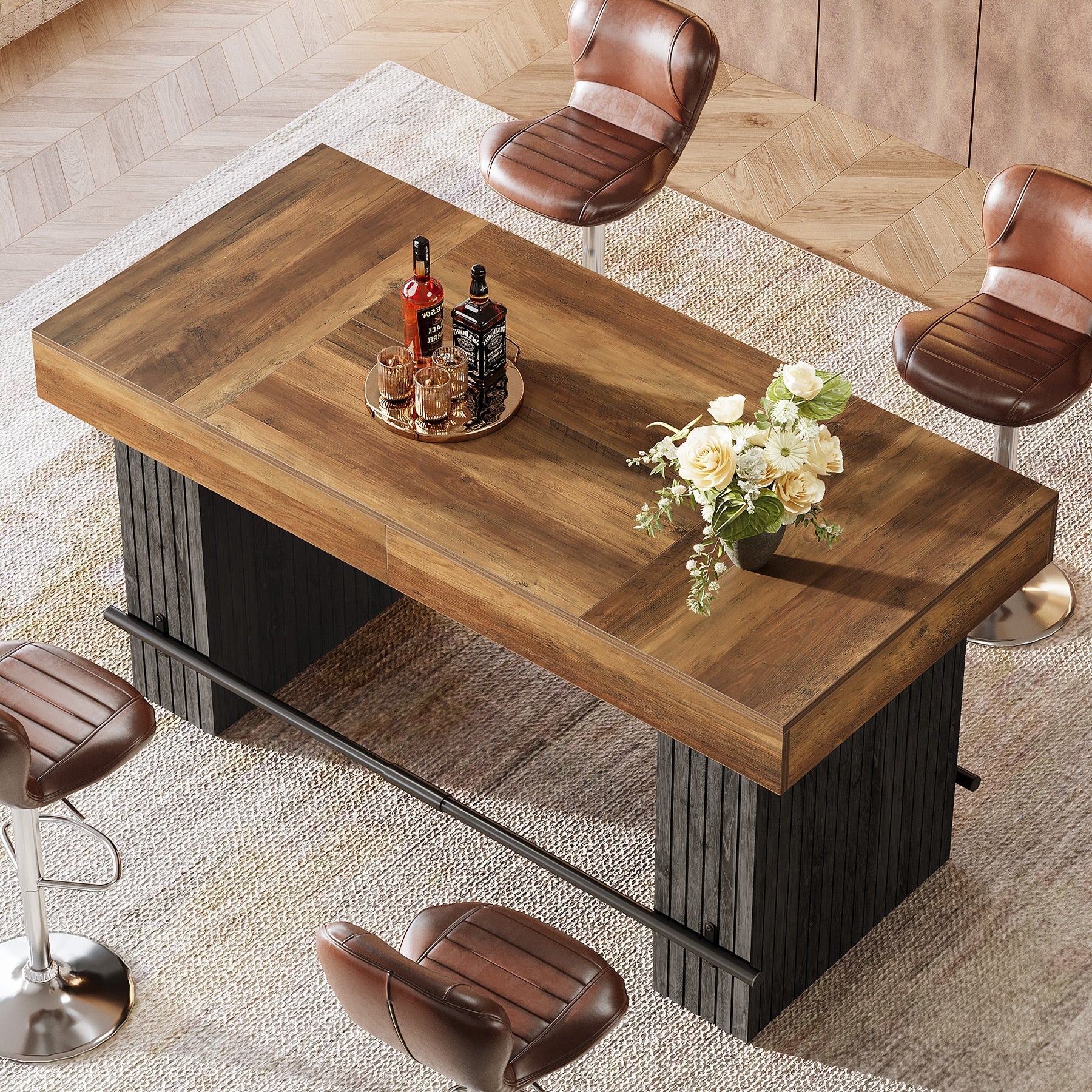63" Bar Table, Industrial Counter Height Pub Dining Table Tribesigns