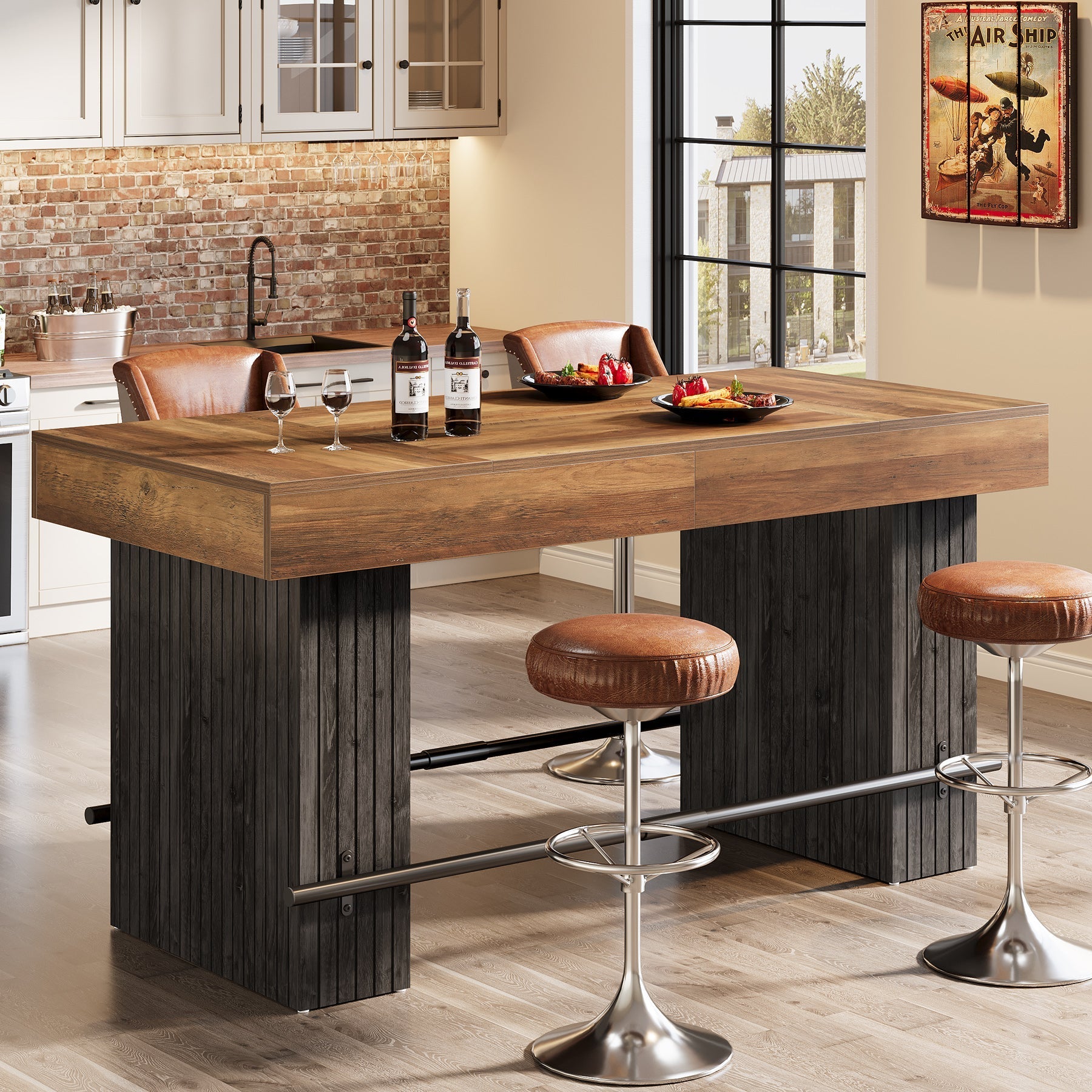 63" Bar Table, Industrial Counter Height Pub Dining Table Tribesigns