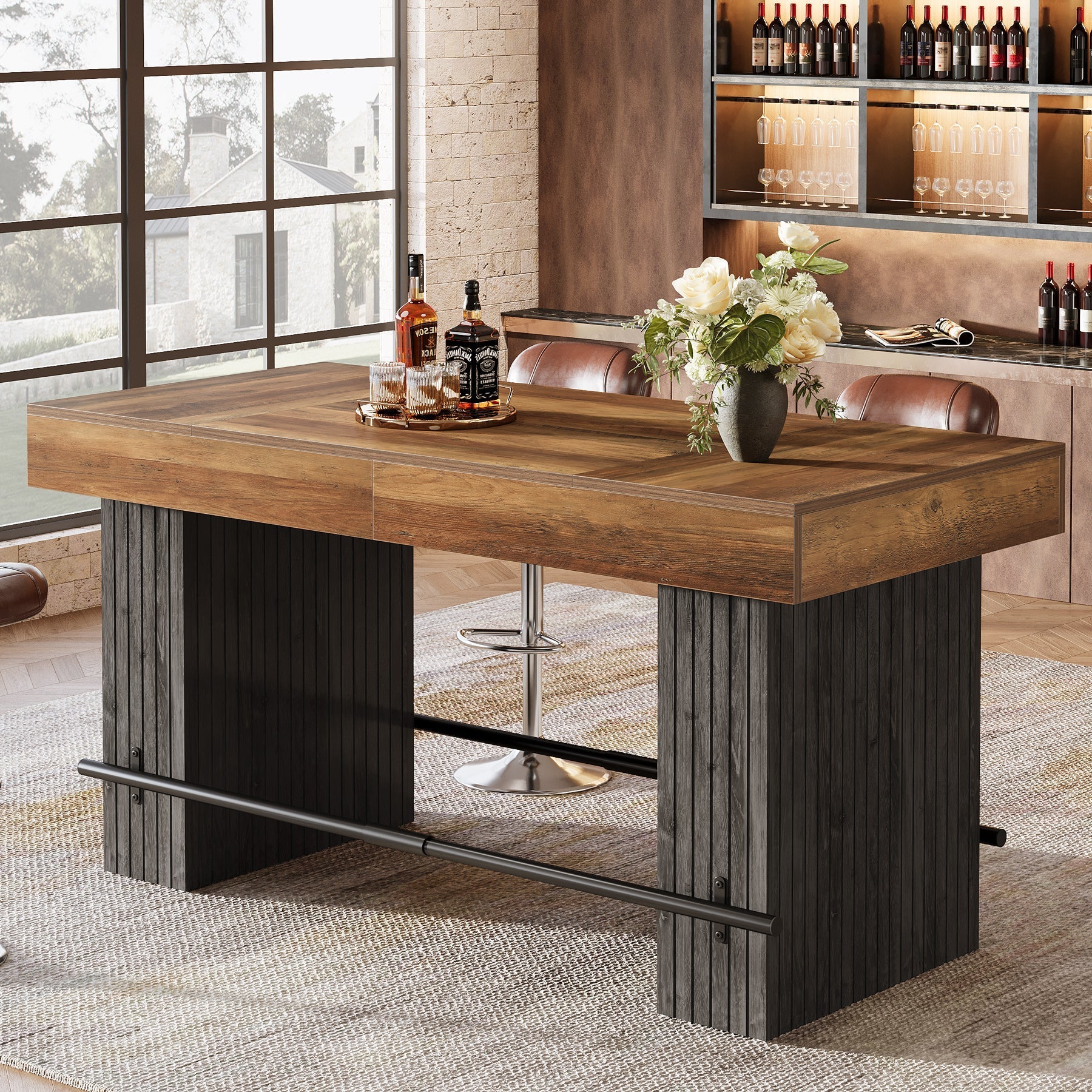 63" Bar Table, Industrial Counter Height Pub Dining Table Tribesigns
