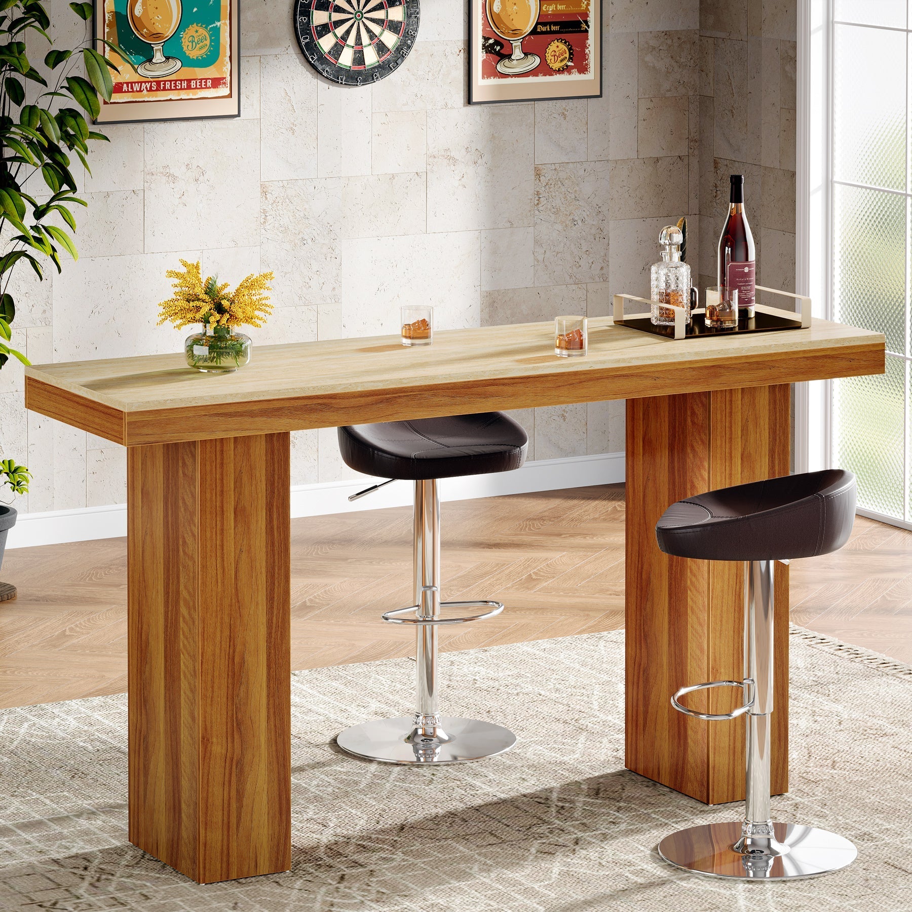 63" Bar Table, Long Rectangular Counter Height Pub Table Tribesigns