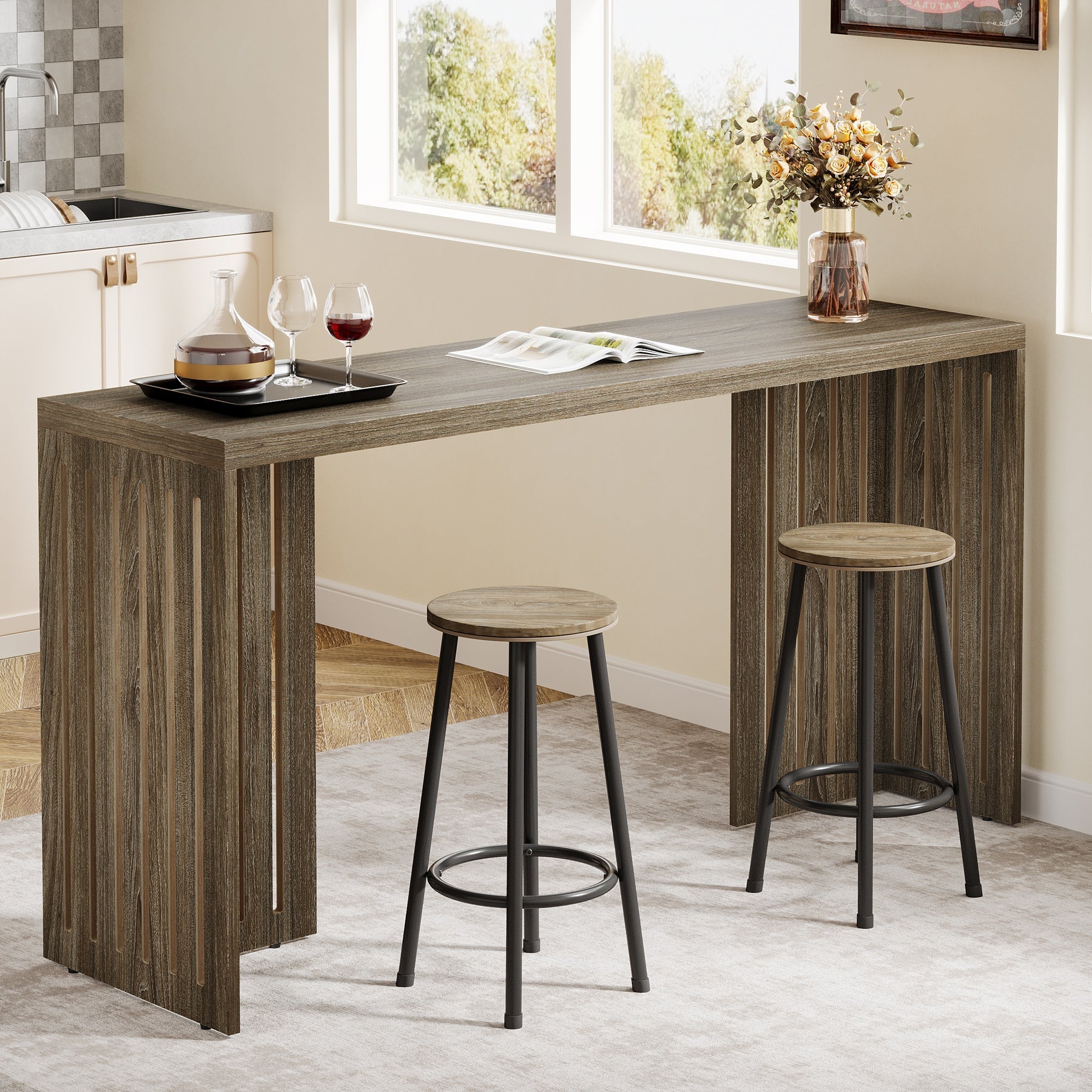 63" Bar Table, Rectangular High Top Kitchen & Dining Table(Only Table) Tribesigns