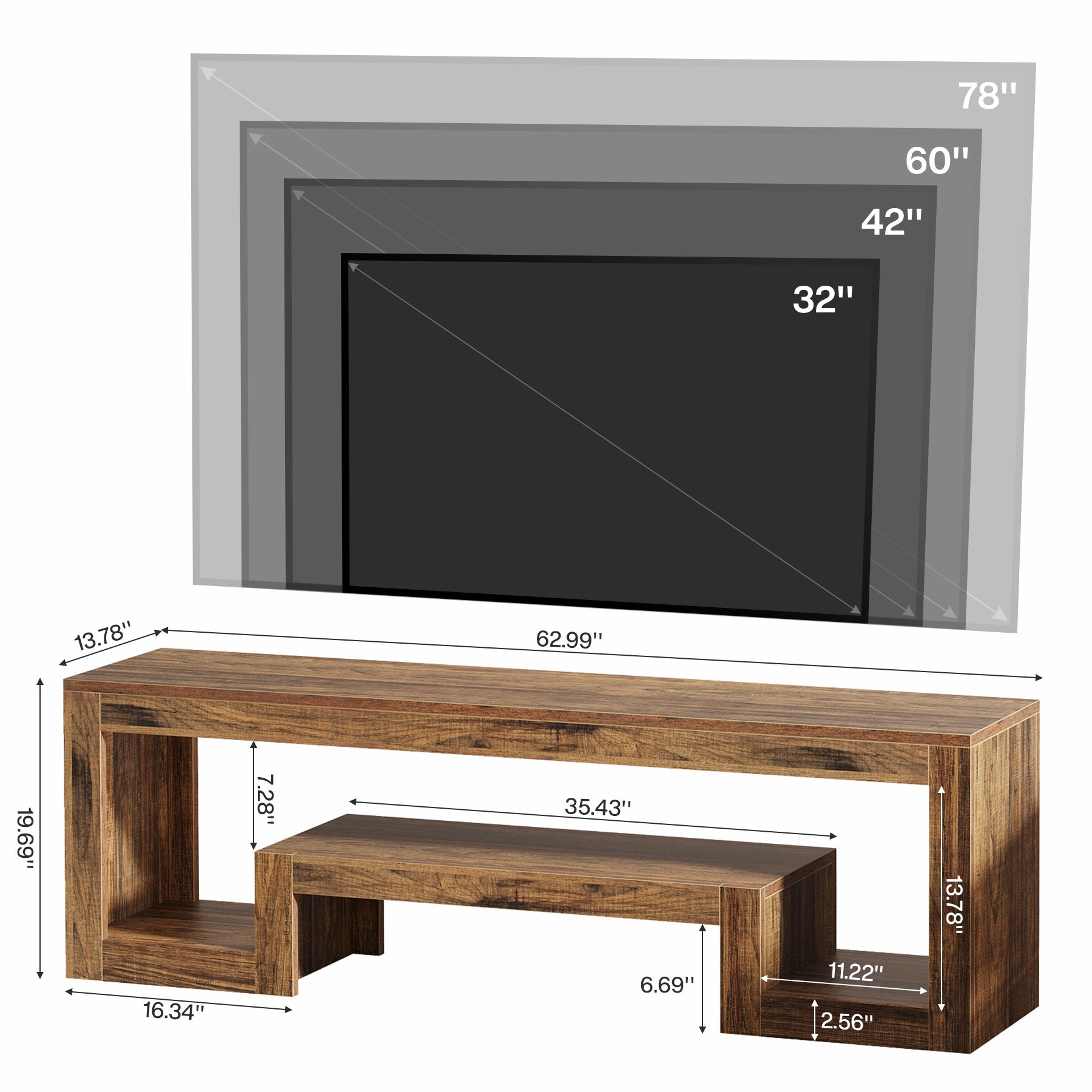 63" Center TV Stand, Vintage Entertainment Center Media Console Stand Tribesigns