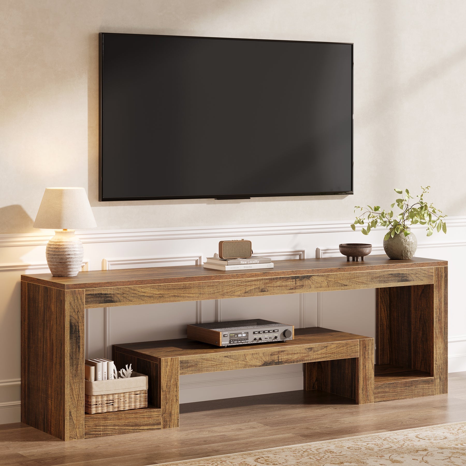 63" Center TV Stand, Vintage Entertainment Center Media Console Stand Tribesigns