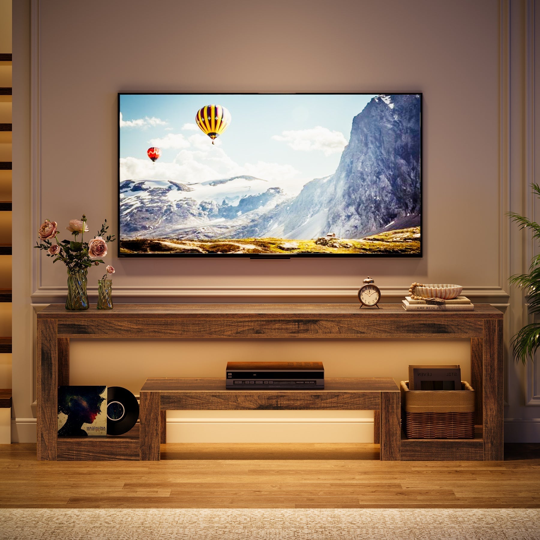 63" Center TV Stand, Vintage Entertainment Center Media Console Stand Tribesigns