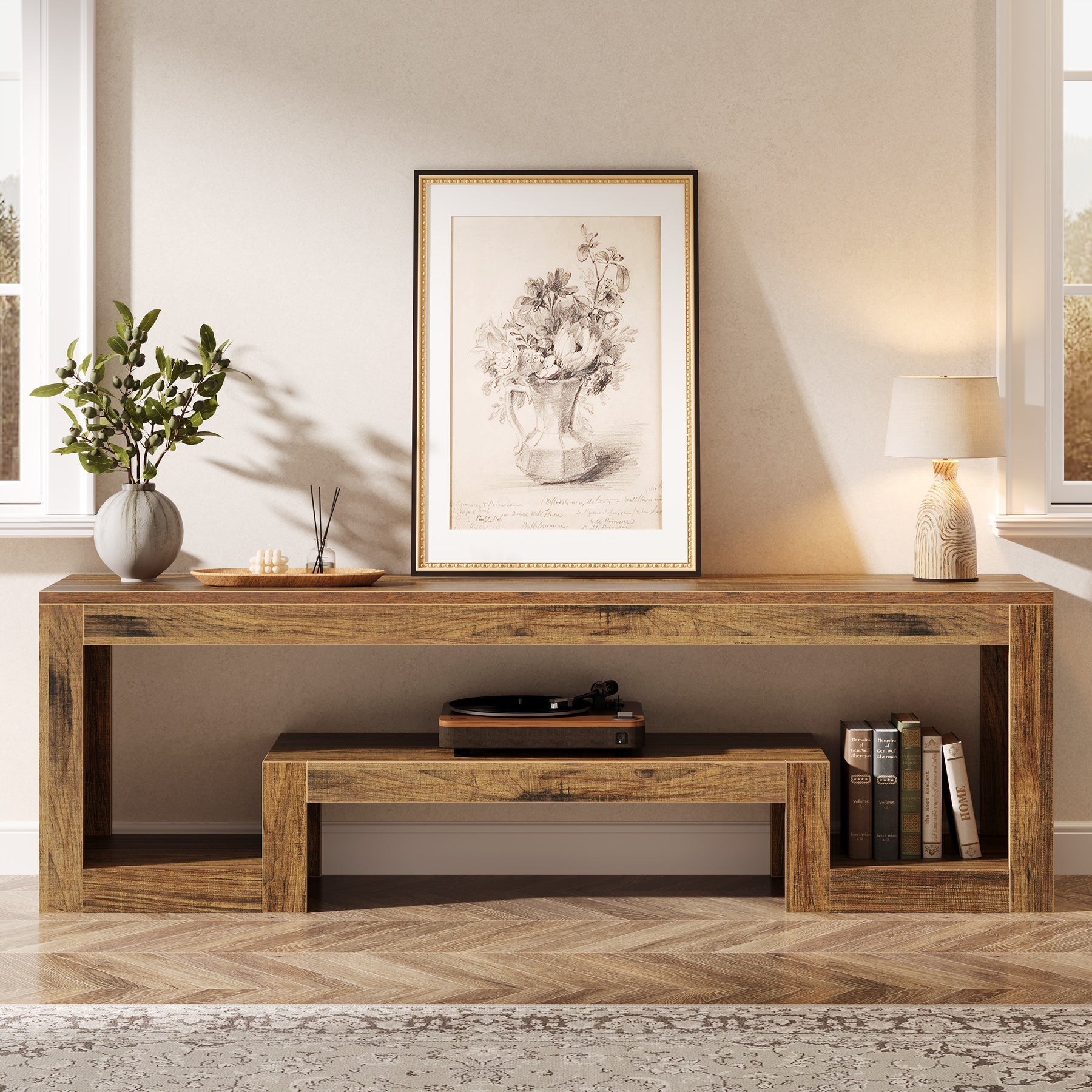 63" Center TV Stand, Vintage Entertainment Center Media Console Stand Tribesigns
