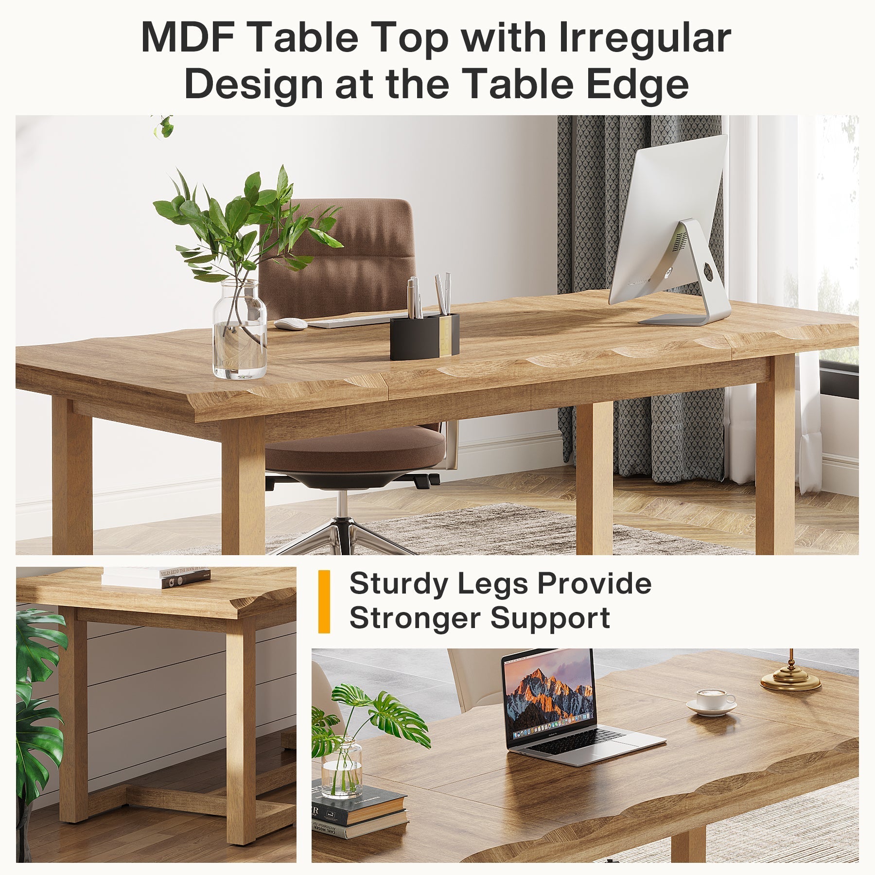 63" Computer Desk, Wood Executive Desk Study Writing Table Tribesigns