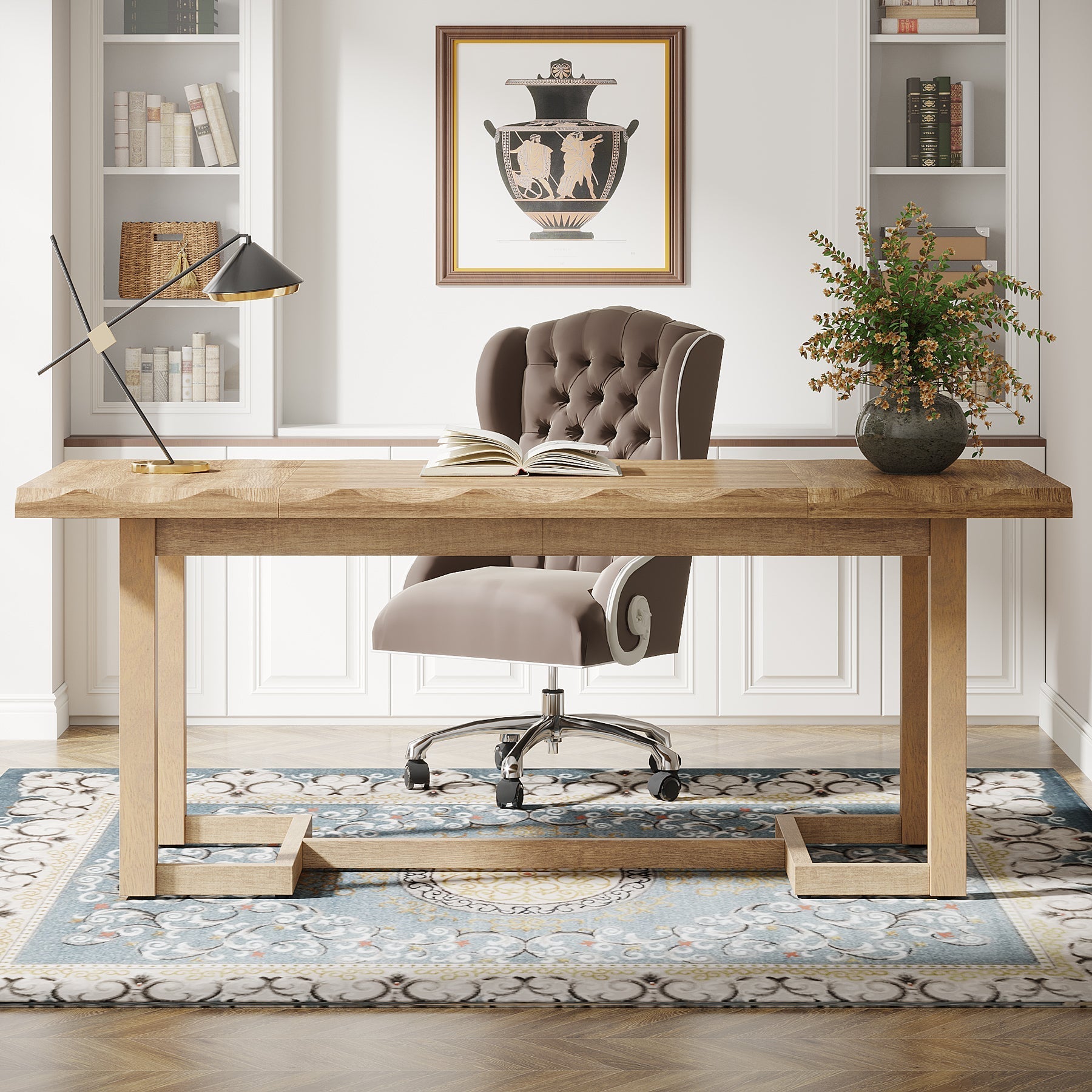 63" Computer Desk, Wood Executive Desk Study Writing Table Tribesigns
