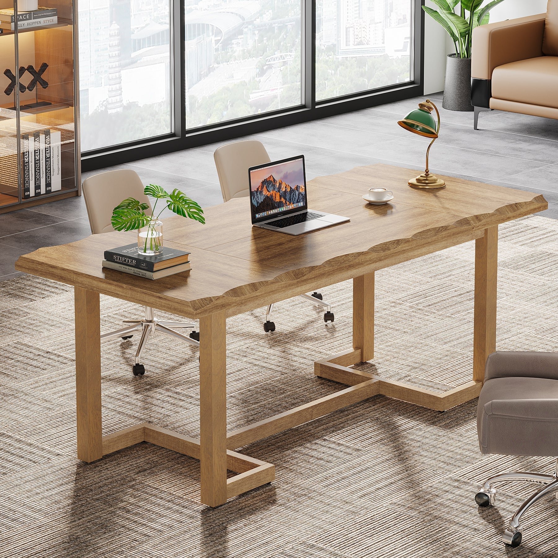 63" Computer Desk, Wood Executive Desk Study Writing Table Tribesigns